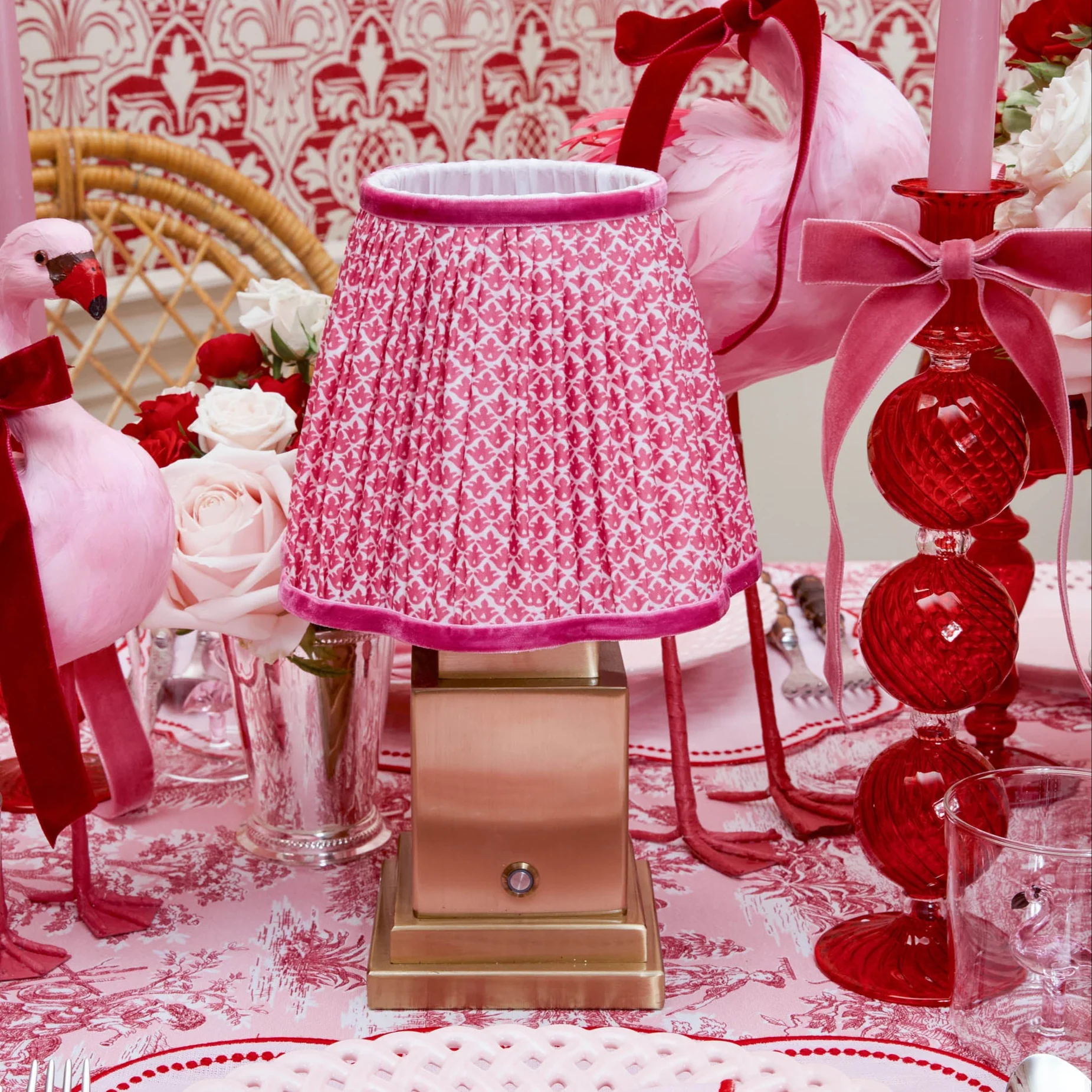 Square Rechargeable Lamp with Raspberry Lotus Shade (18cm) - Image 9