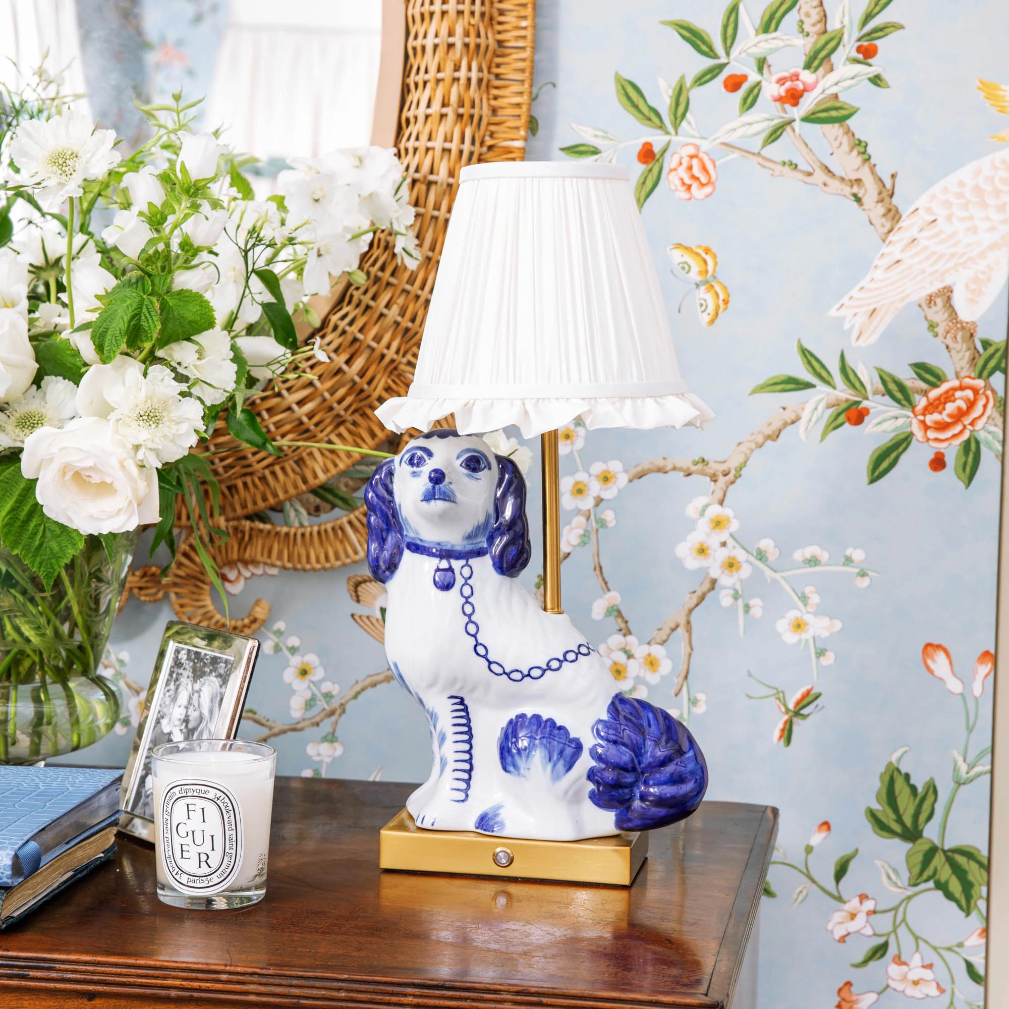 Pair of Staffordshire Dog Rechargeable Lamps with Cream Ruffle Shade (18cm) - Image 3
