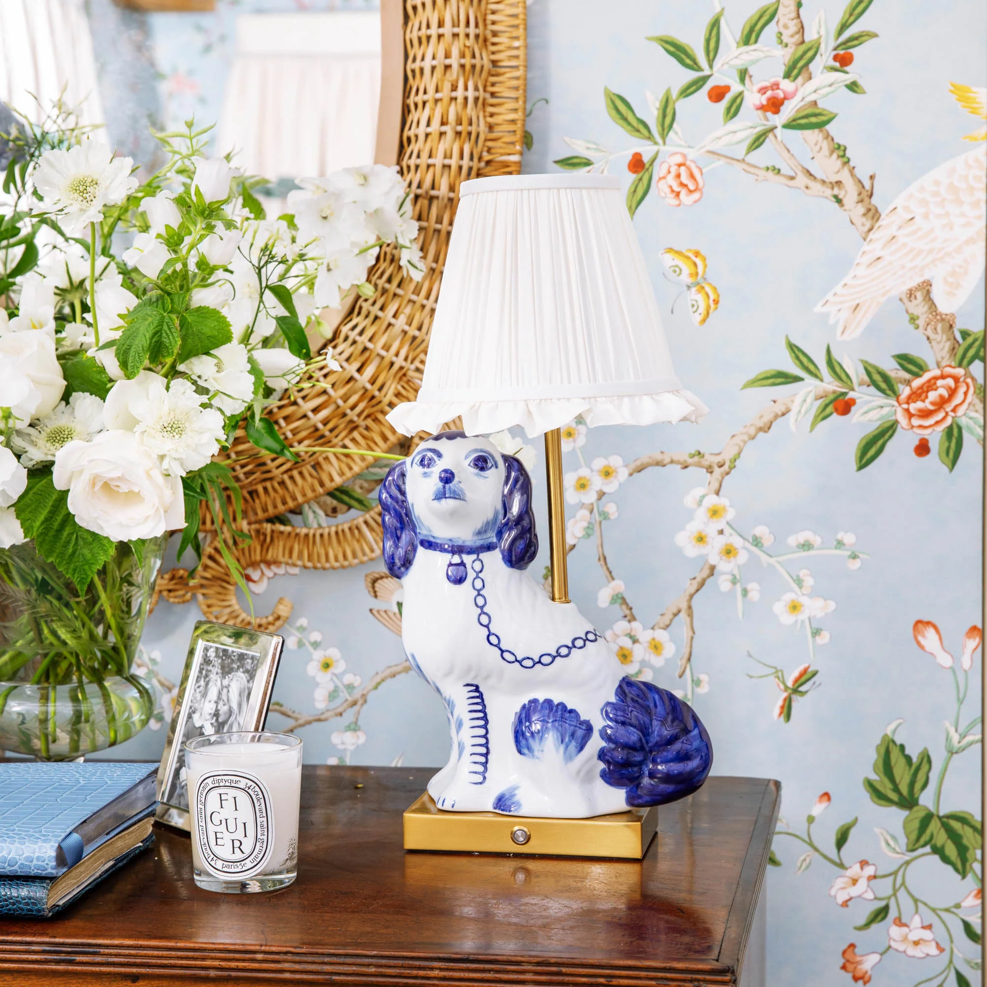 Pair of Staffordshire Dog Rechargeable Lamps with Cream Ruffle Shade (18cm) - Image 4