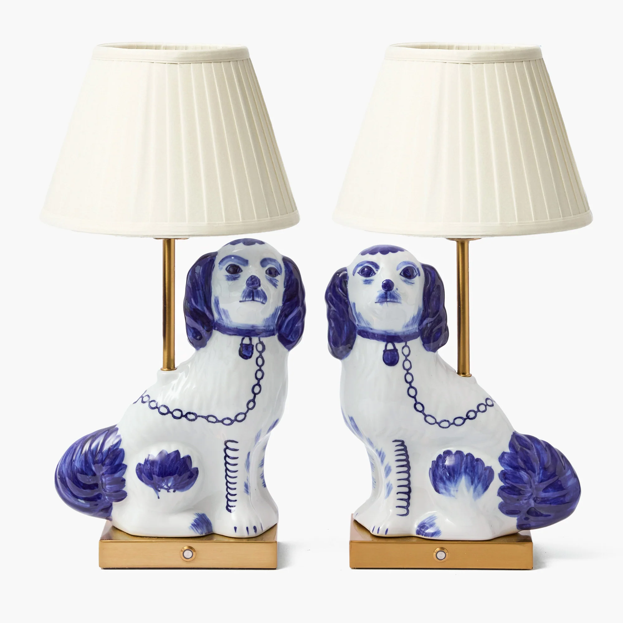 Pair of Staffordshire Dog Rechargeable Lamps with Cream Shade (22cm)
