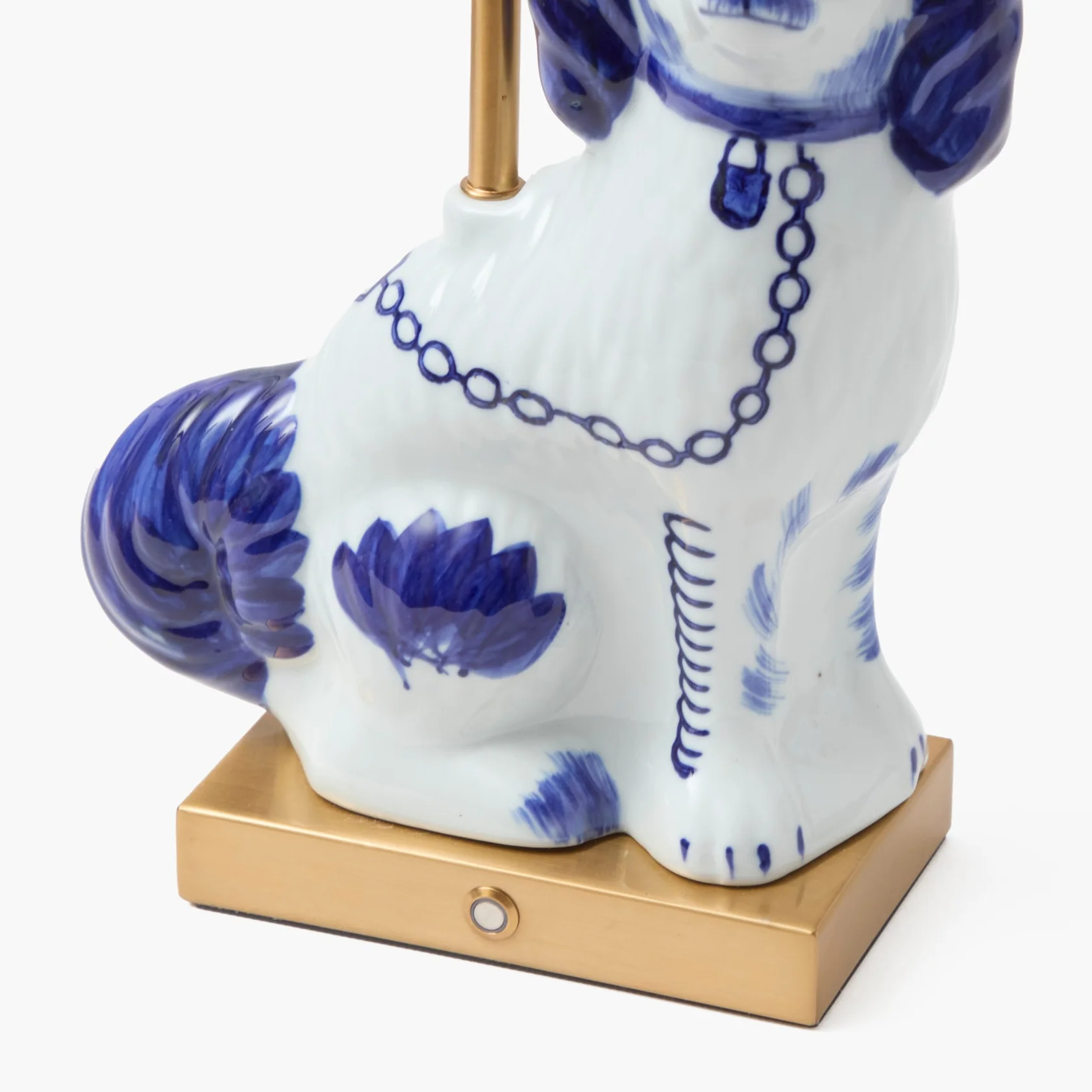 Pair of Staffordshire Dog Rechargeable Lamps with Cobalt Lotus Shade (18cm) - Image 3