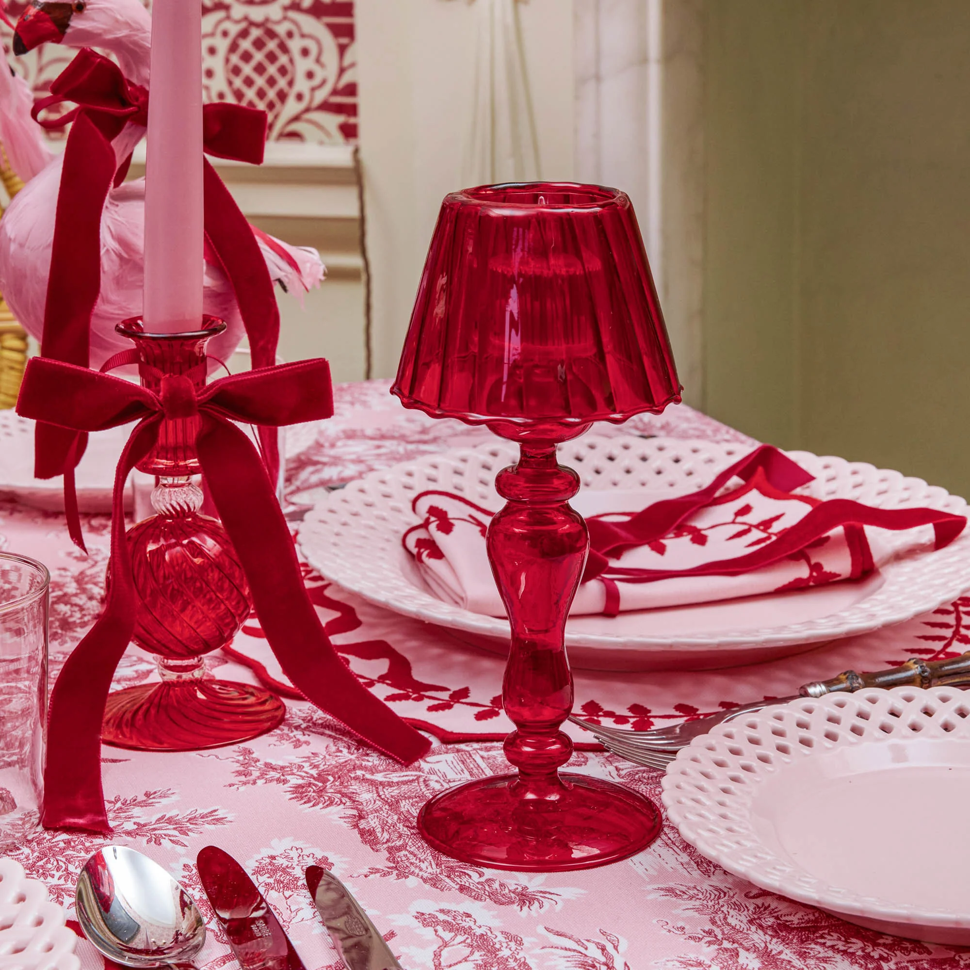 Red Glass Lantern Tea Light Holder Set - Image 8