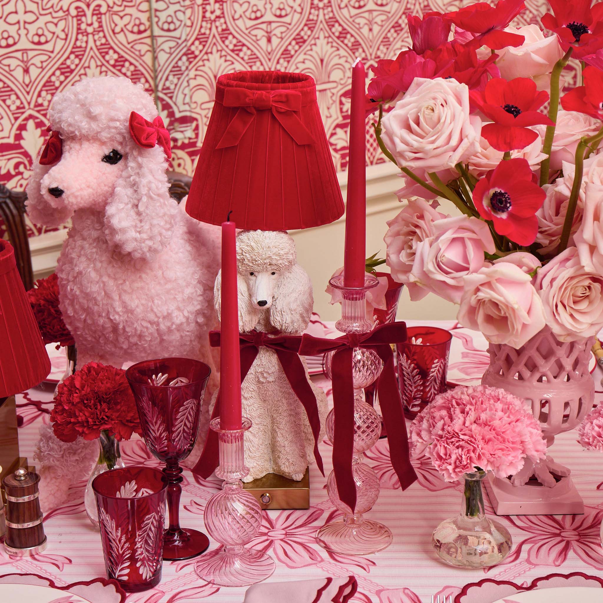 Red Ribboned Camille Peony Candle Holder Set - Image 5