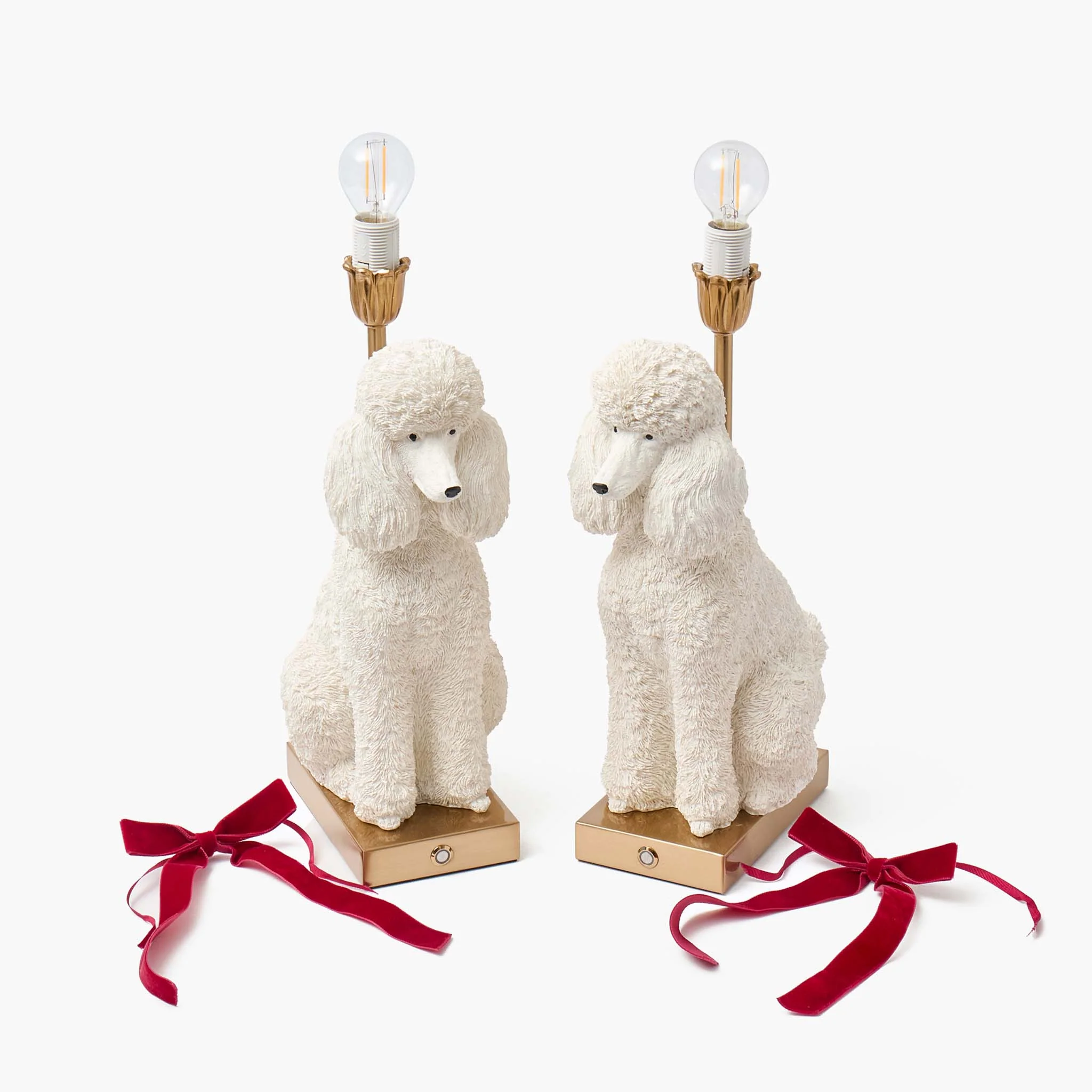 Red Ribboned Fifi Poodle Rechargeable Lamp with Pink & Red Lotus Bow Shade (18cm) - Image 11