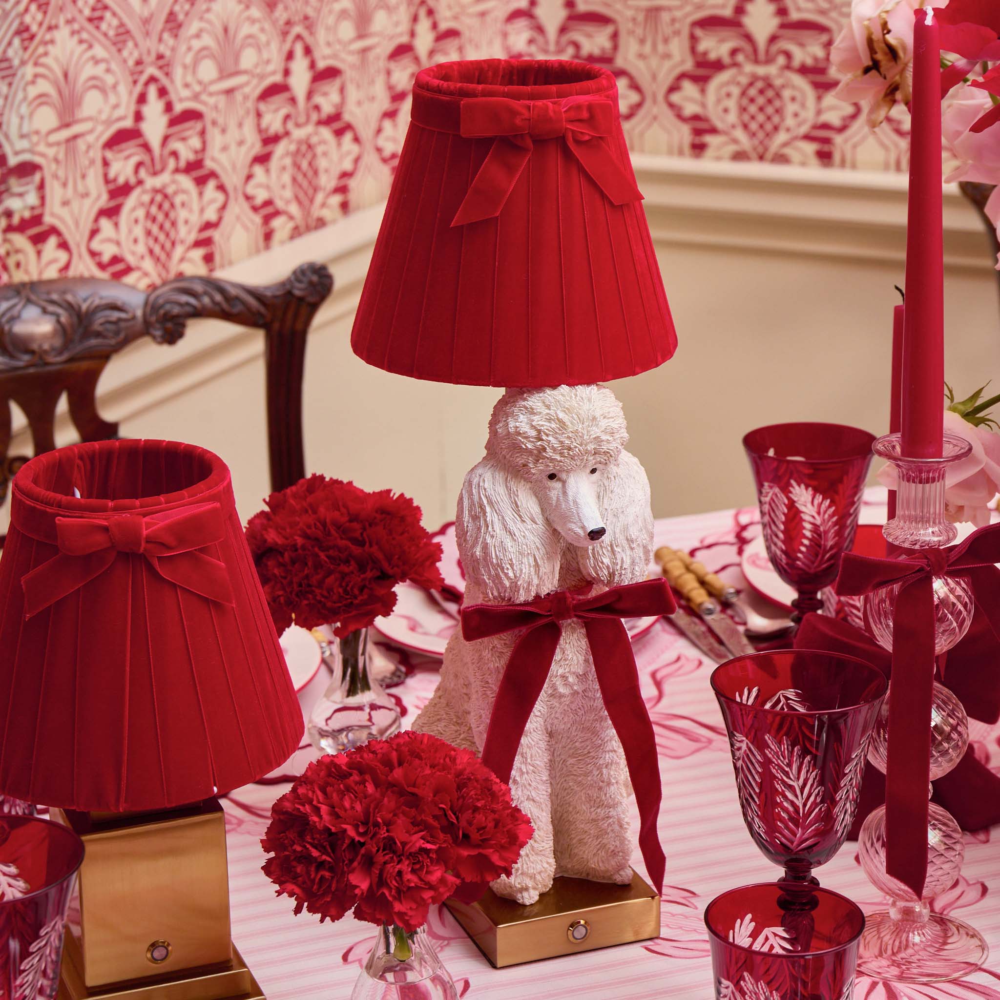 Fifi Poodle Rechargeable Lamp with Red Velvet Bow Shade (18cm) - Image 7