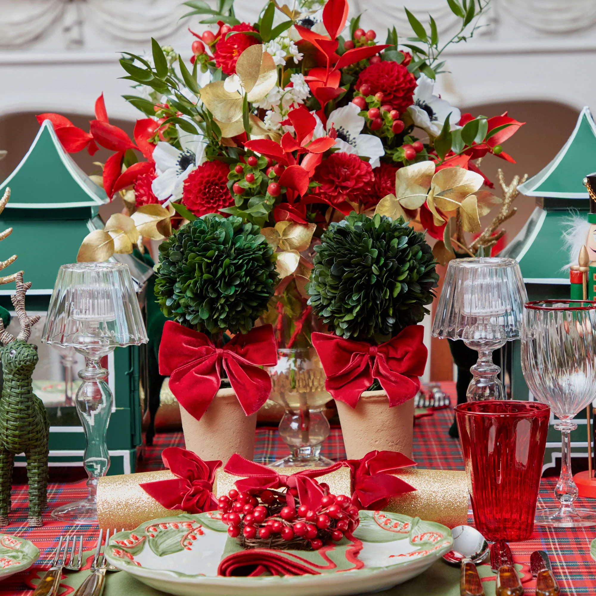 Red Ribboned Potted Boxwood Ball (Pair) - Image 4