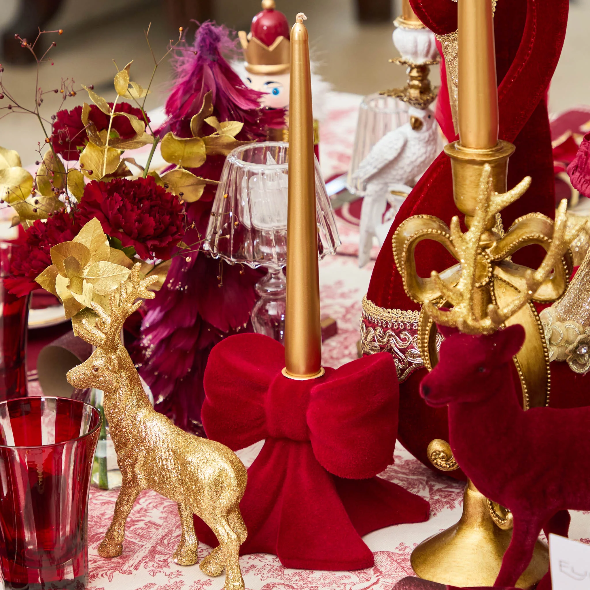 Red Velvet Bow Candle Holders (Pair) - Image 5