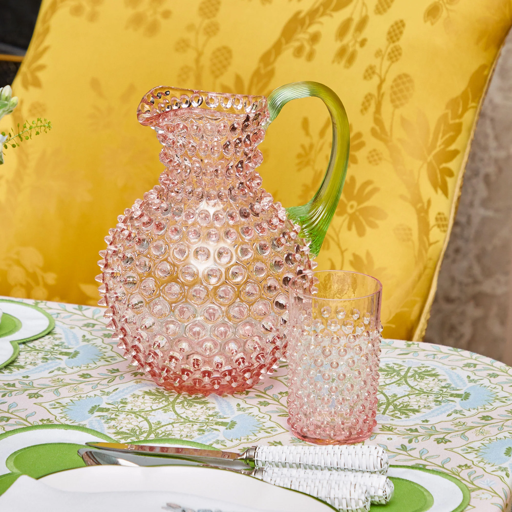 Rose Hobnail Jug with Emerald Handle - Image 8