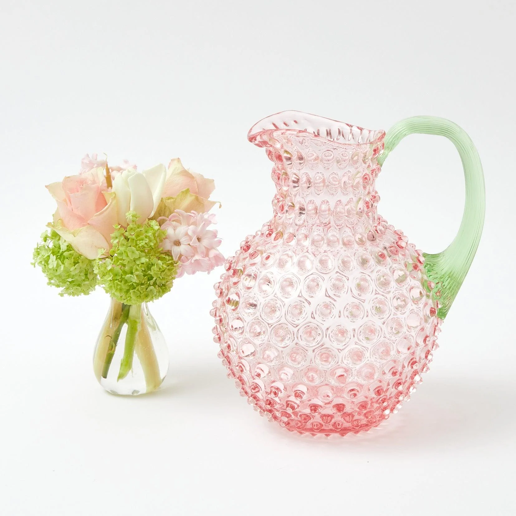 Rose Hobnail Jug with Emerald Handle & Glasses (Set of 6) - Image 12