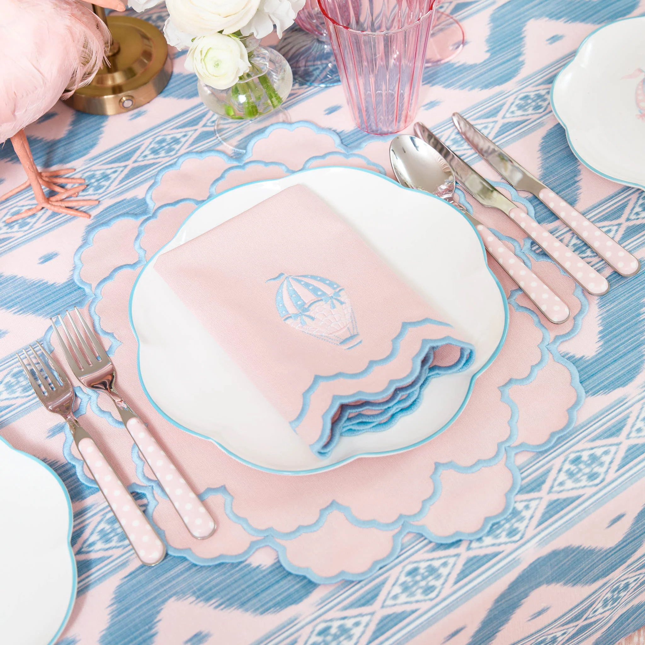 Sarah Pink & Blue Placemats & Hot Air Balloon Napkins (Set of 4)