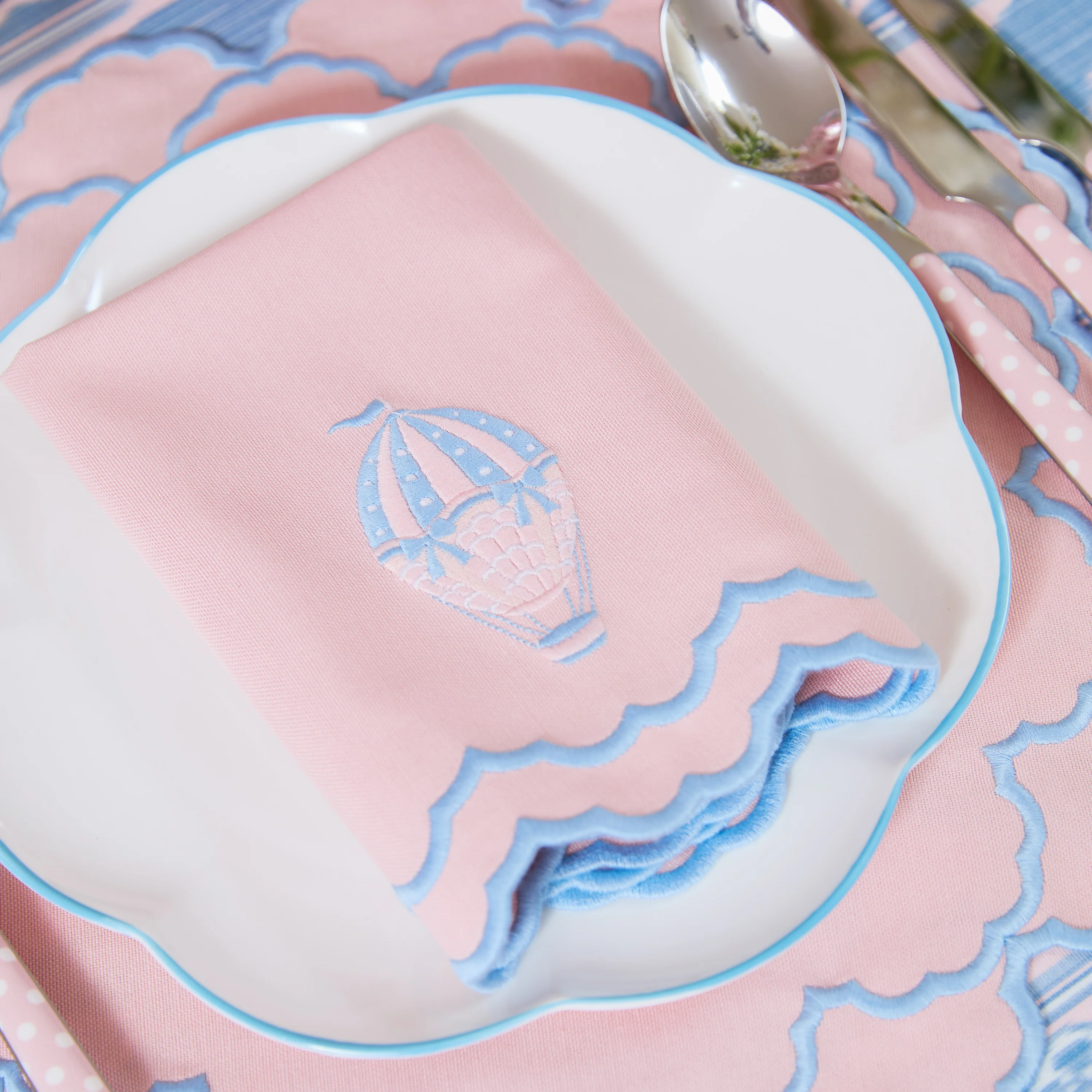 Sarah Pink & Blue Placemats & Hot Air Balloon Napkins (Set of 4) - Image 12