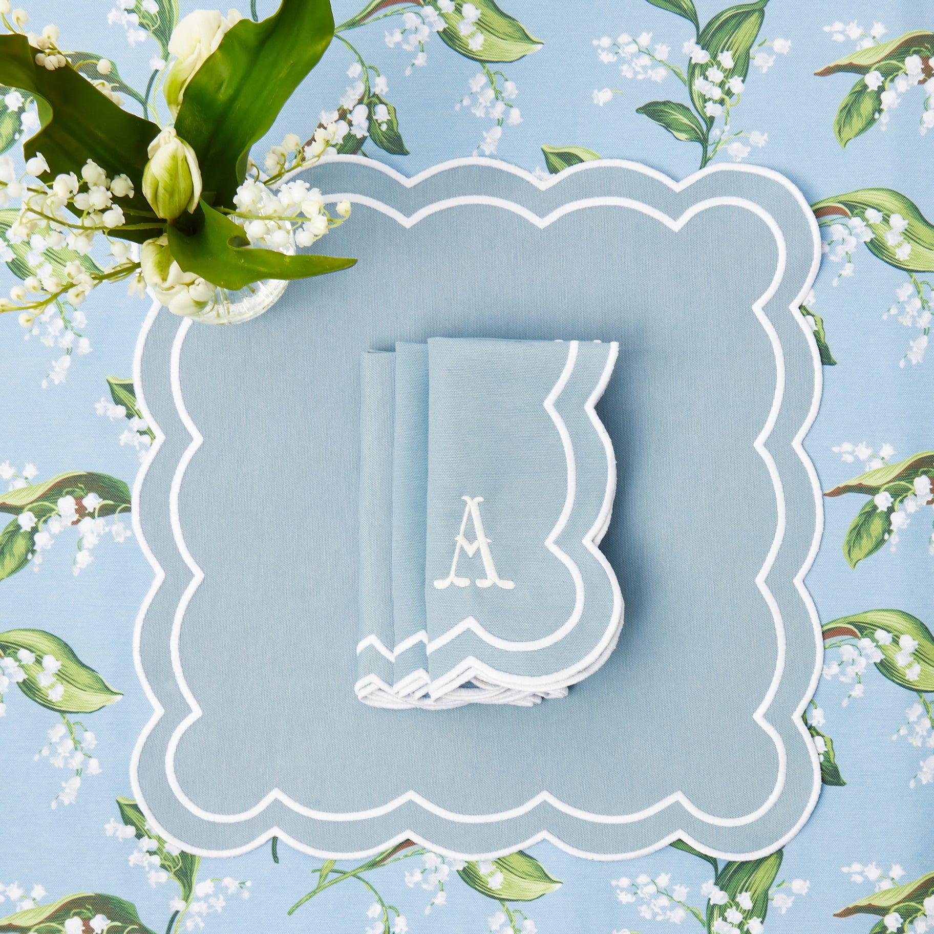 Serena Appliqué Blue Placemats & Napkins (Set of 4) - Image 9