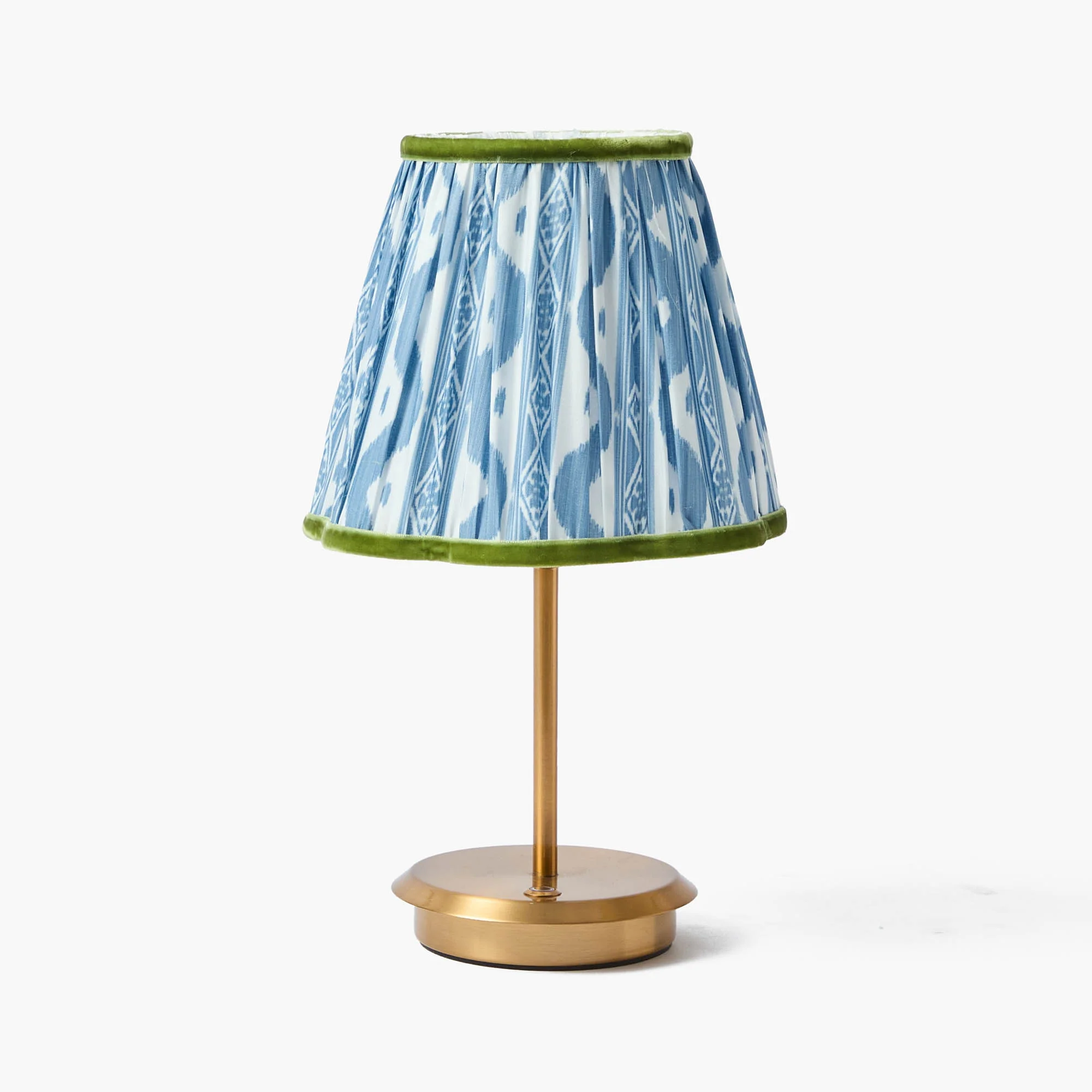 Short Rechargeable Lamp with Blue & Green Ikat Shade (18cm) - Image 3
