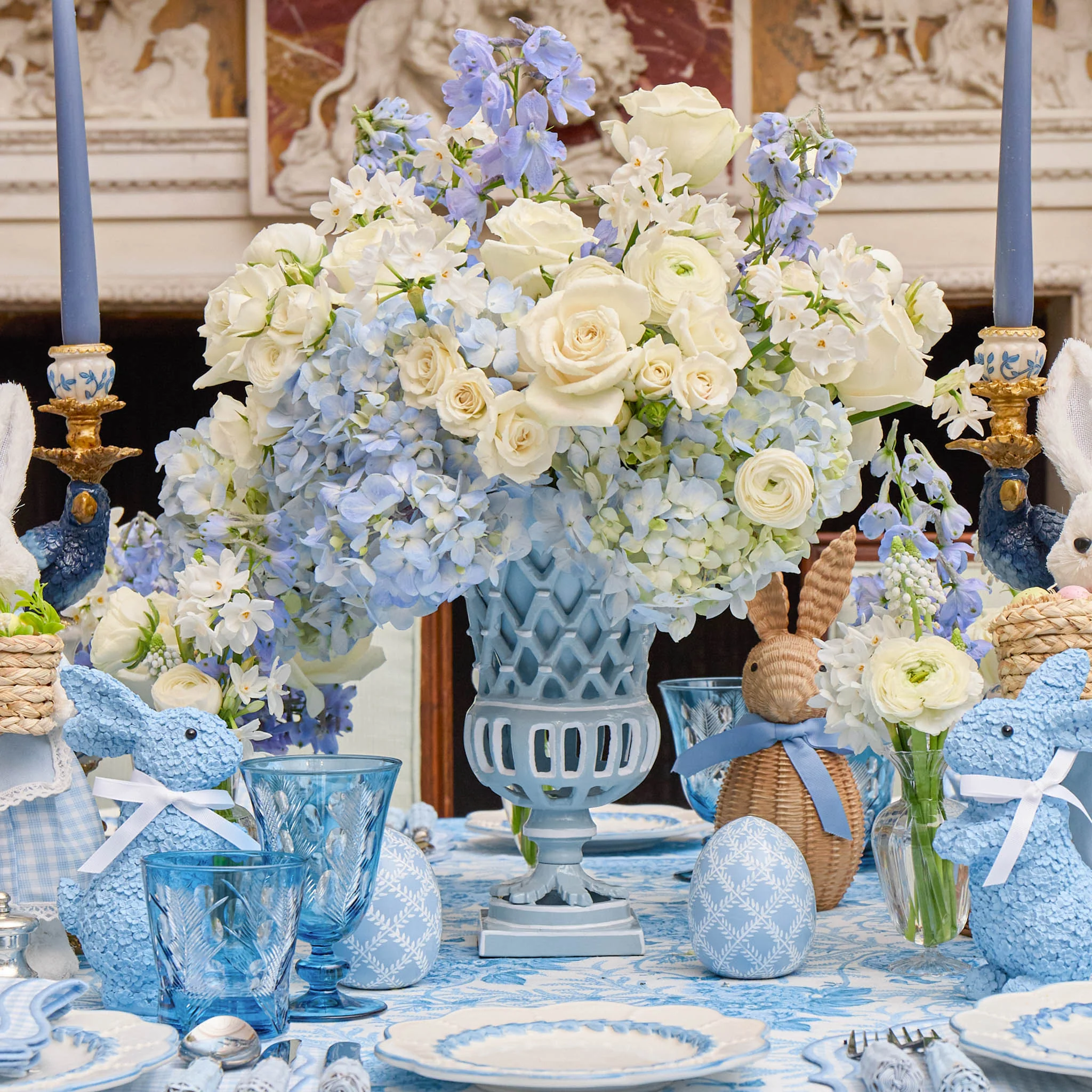 Small Adelaide Soft Blue Scalloped Lattice Urn Vase - Image 2