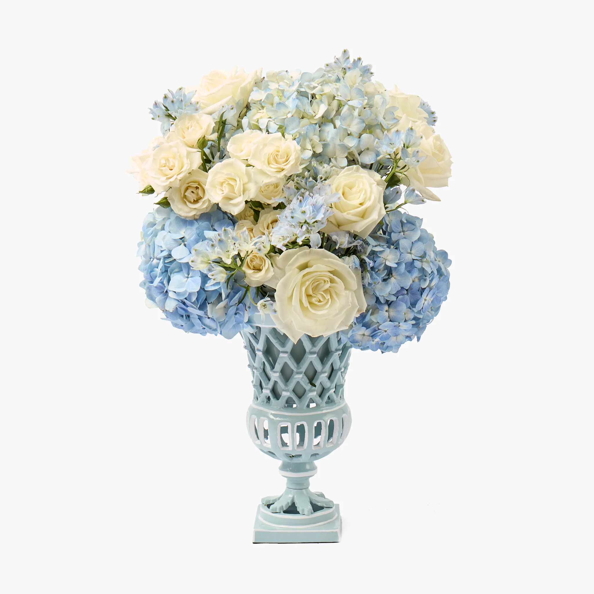 Small Adelaide Soft Blue Scalloped Lattice Urn Vase - Image 7