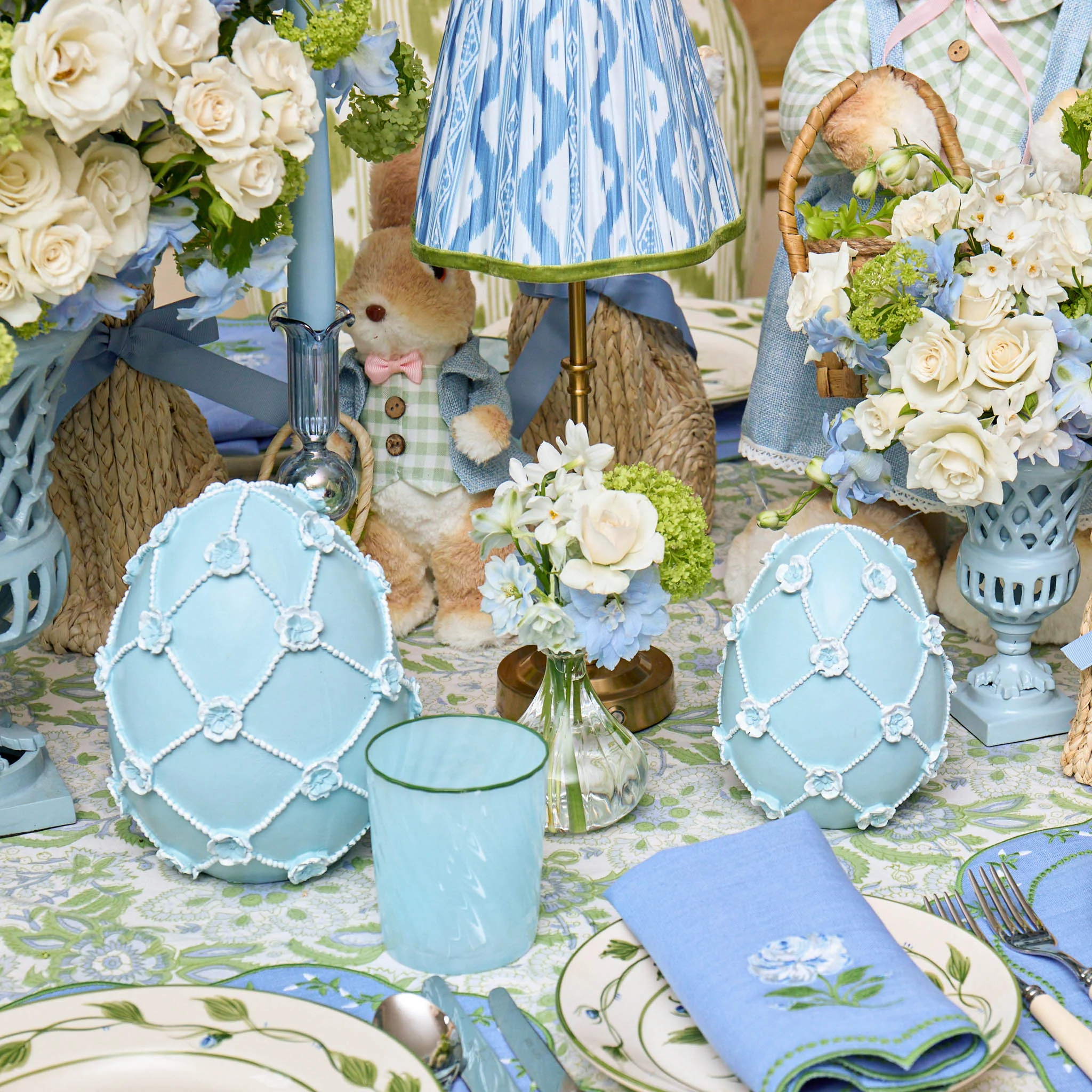 Small Blue Floral Trellis Easter Egg (Pair) - 17cm - Image 2