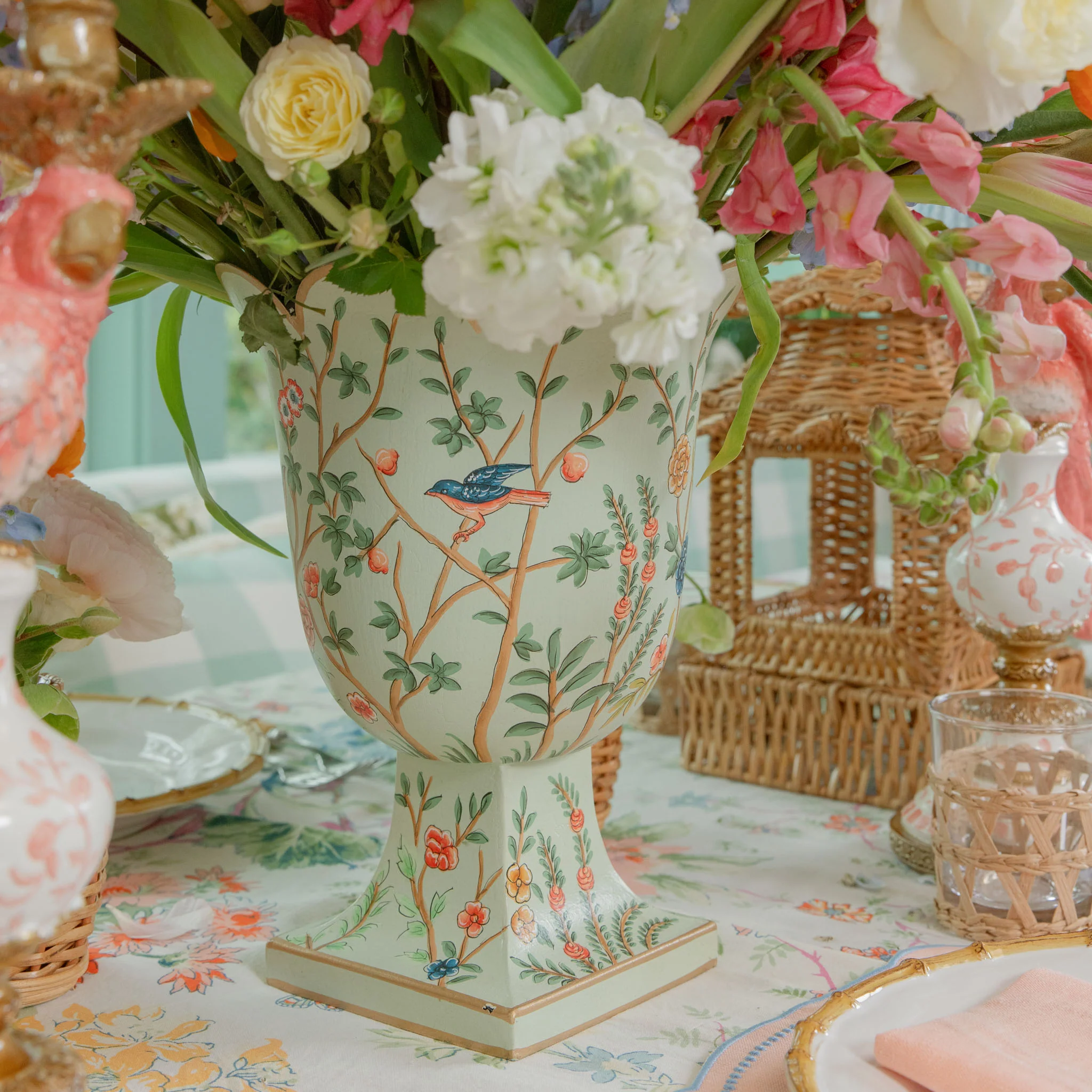 Green Chinoiserie Small Tole Urn Vase - Image 3
