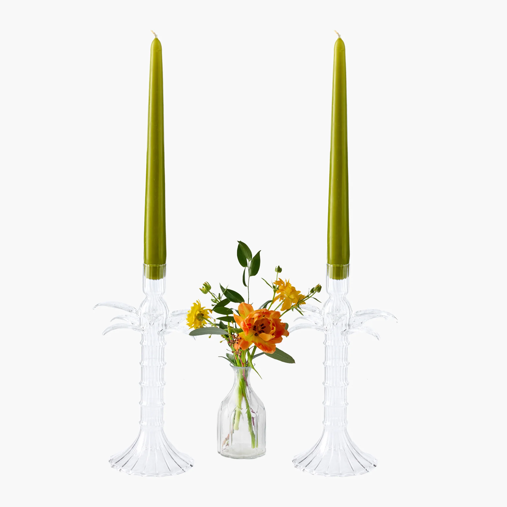 Small Palm Tree Glass Candle Holders (Pair)