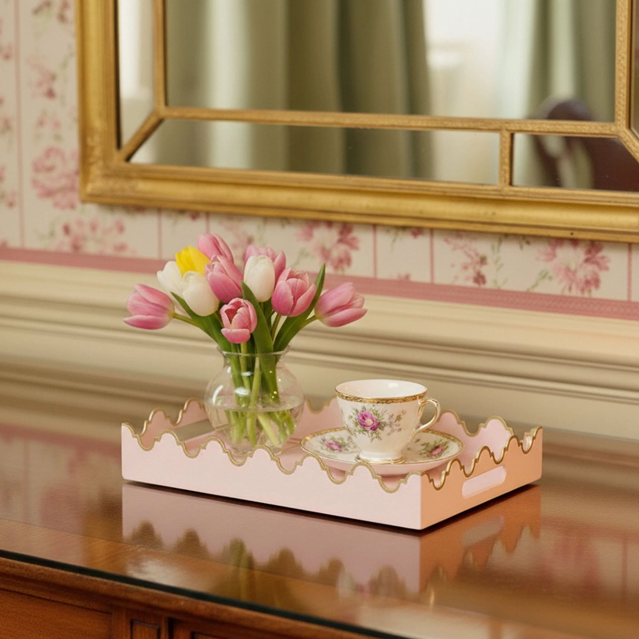 Small Pink Chinoiserie Tole Tray - Image 4