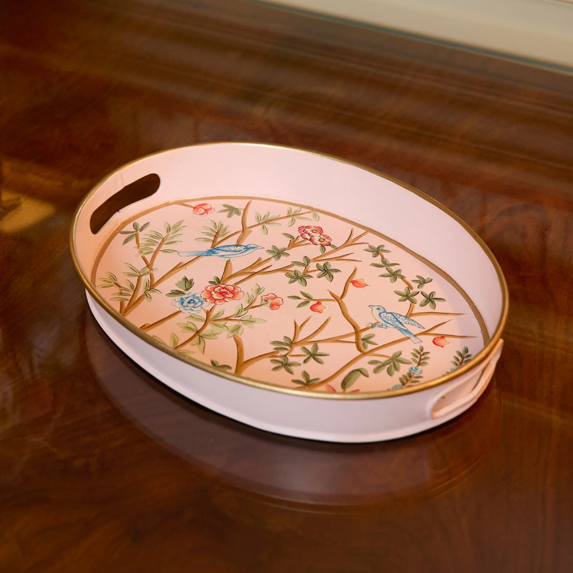 Pink Small Oval Chinoiserie Tole Tray - Image 2