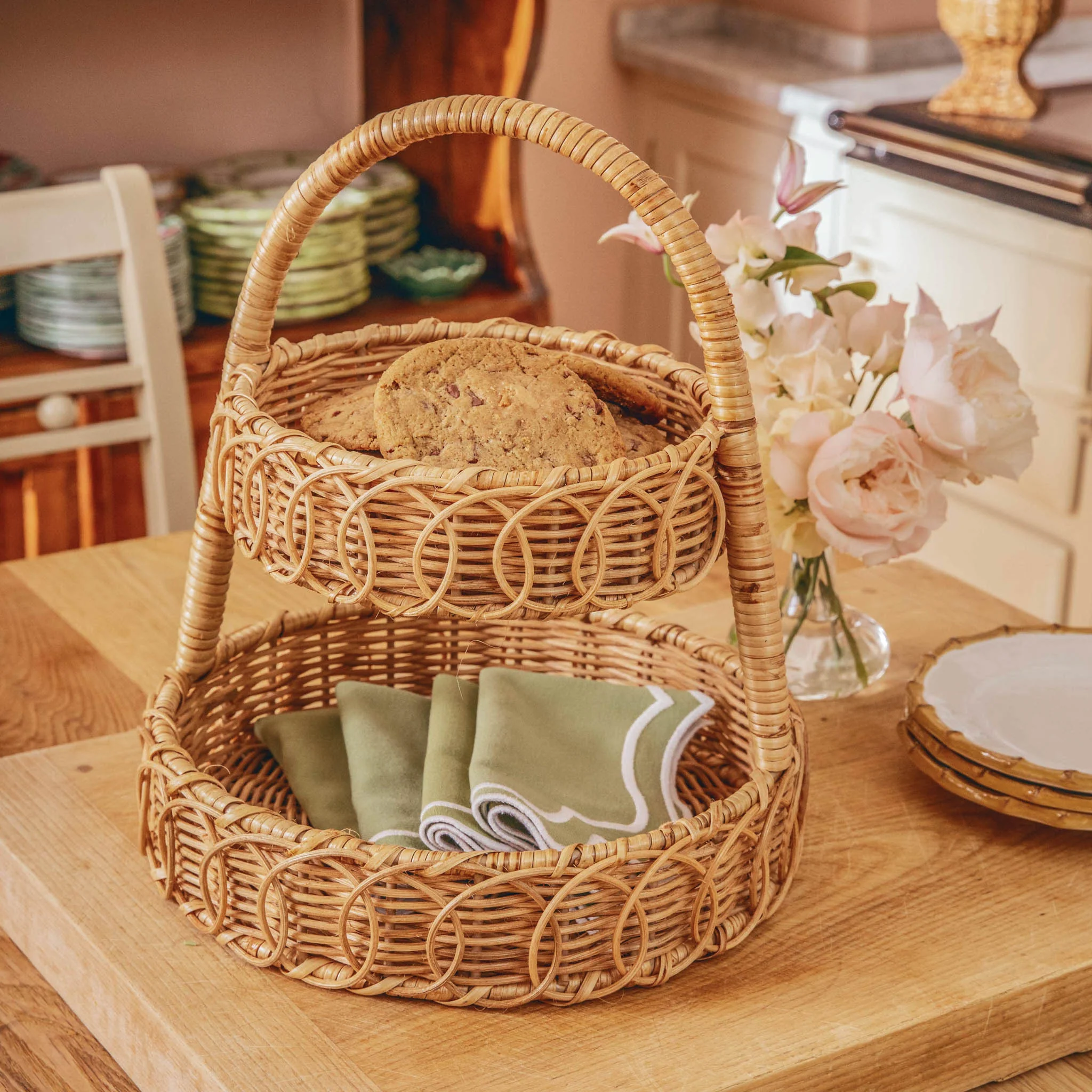 Small Rattan Two-Tiered Stand - Image 2