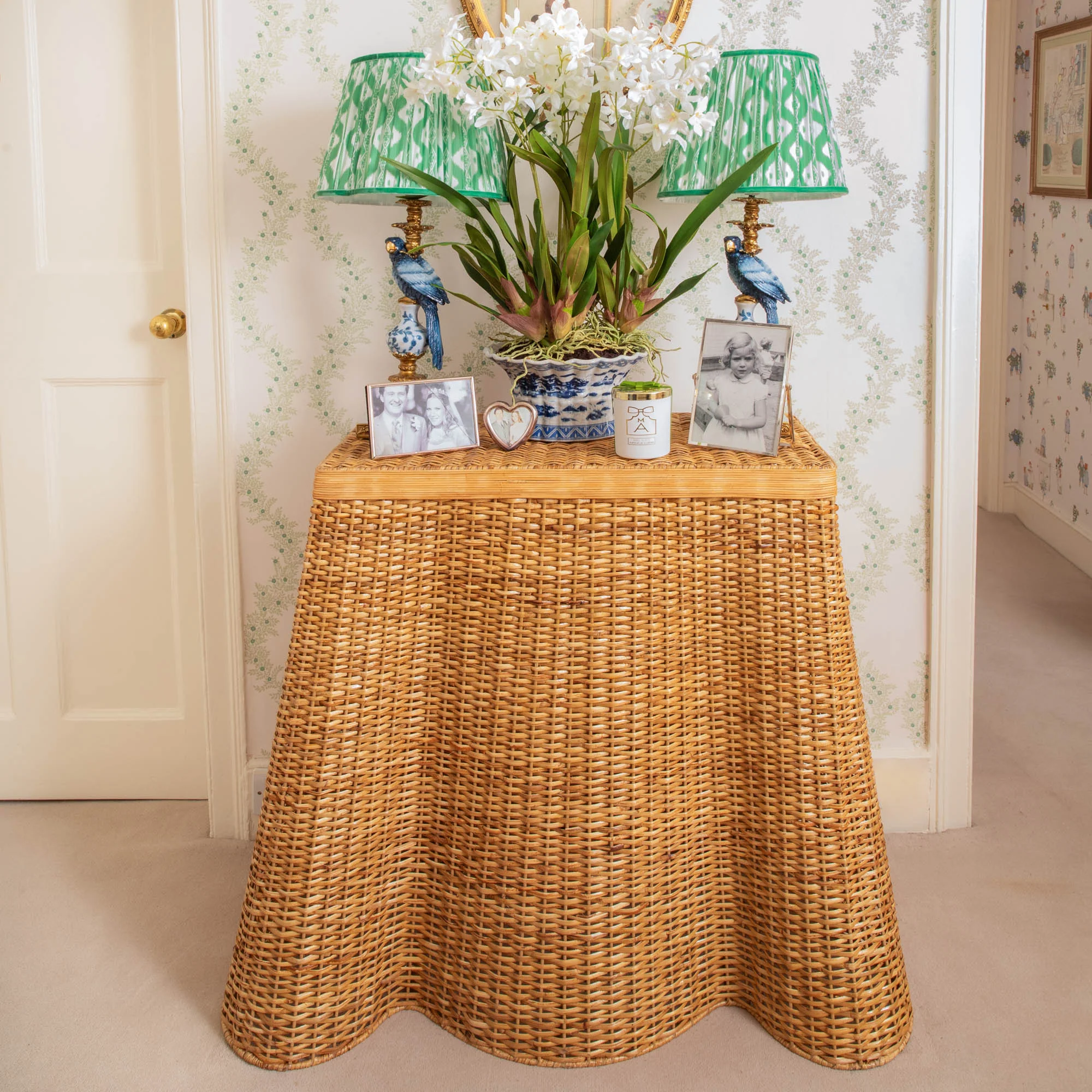 Small Vivienne Rattan Scalloped Console Table - Image 3