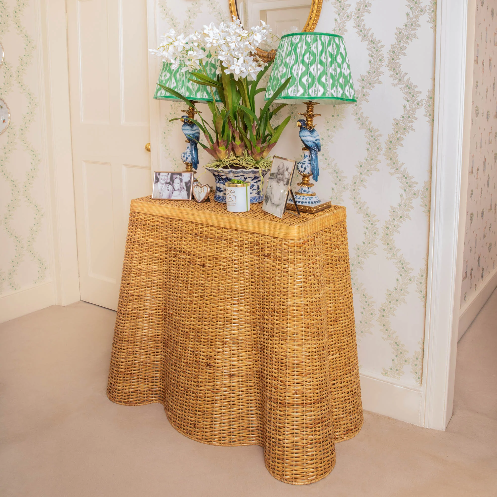 Small Vivienne Rattan Scalloped Console Table - Image 5
