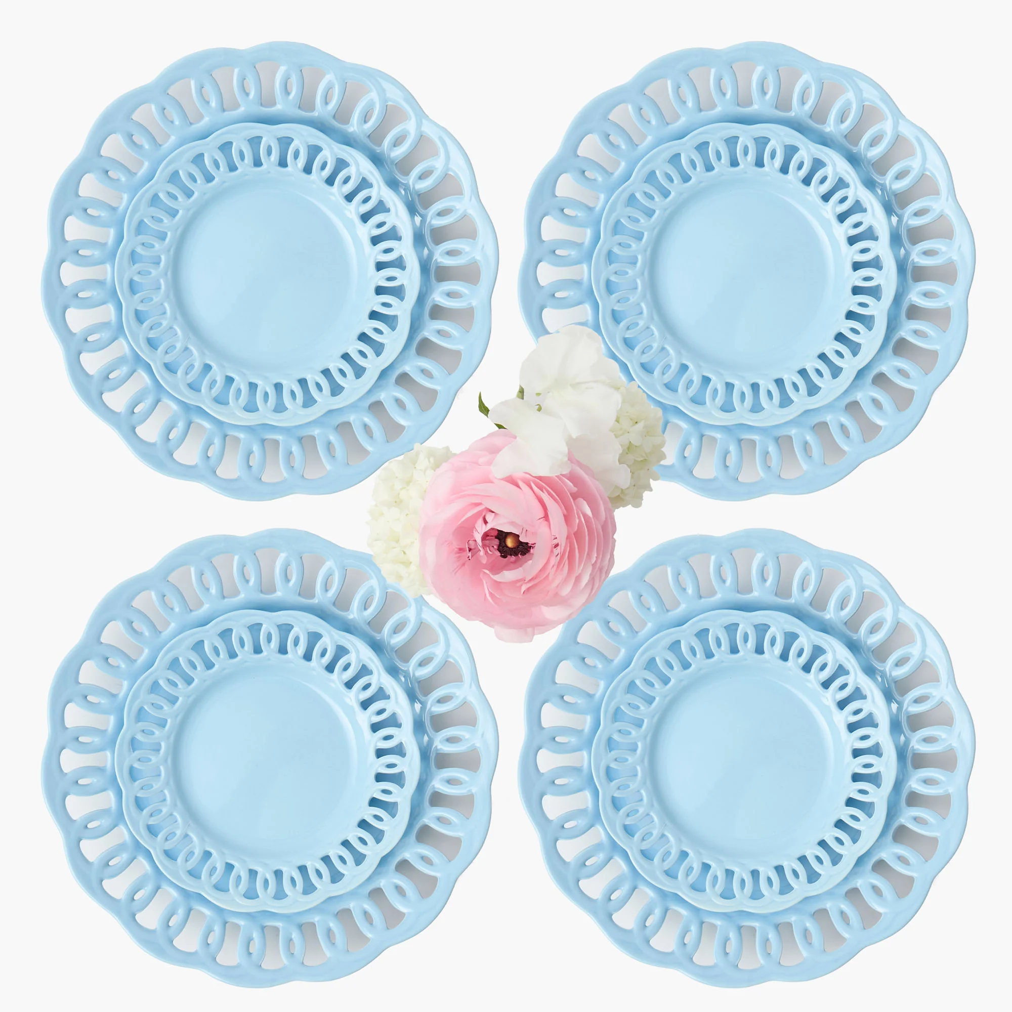 Soft Blue Lace Dinner & Starter Plates (Set of 8)