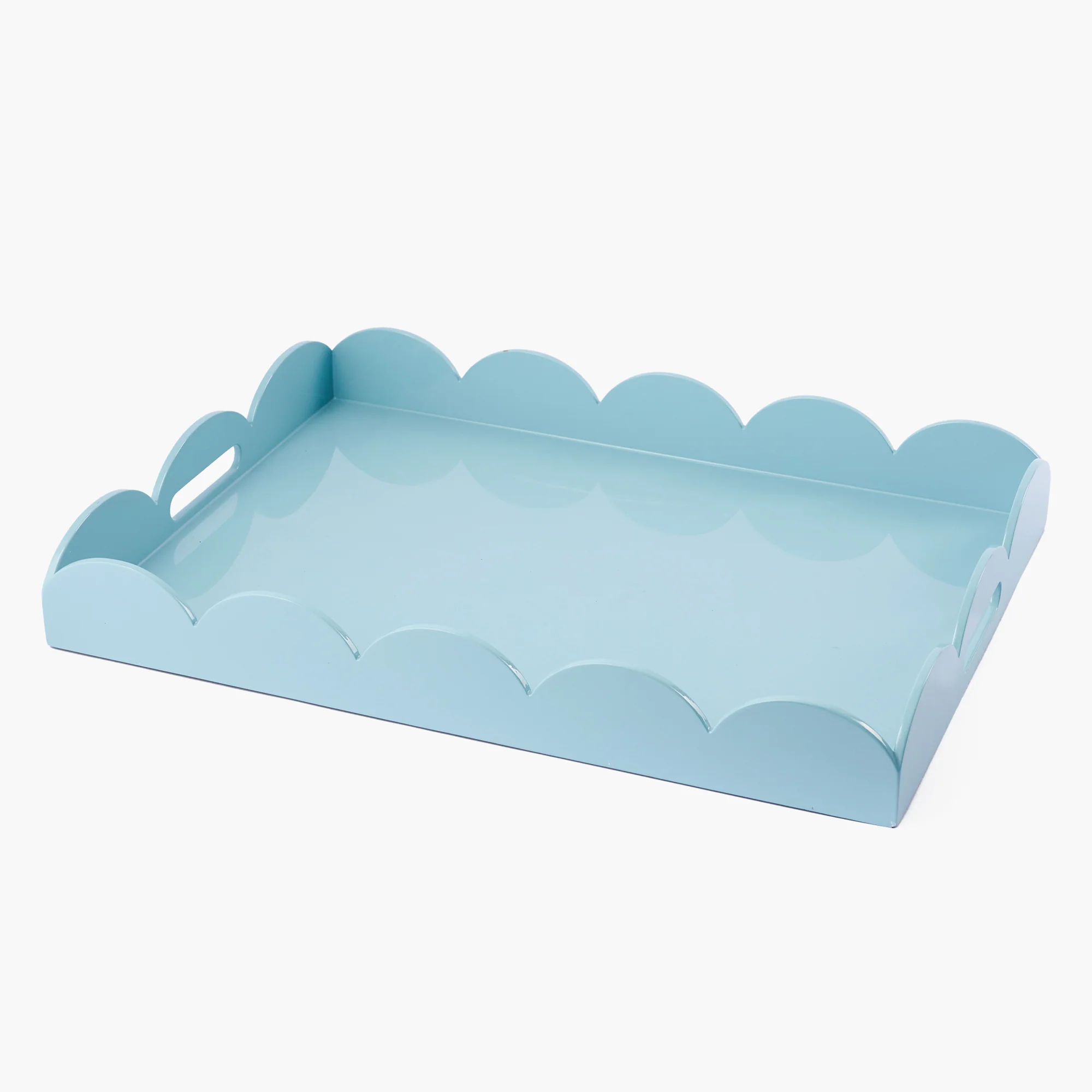 Duck-egg Blue Scalloped Lacquer Tray - Image 3