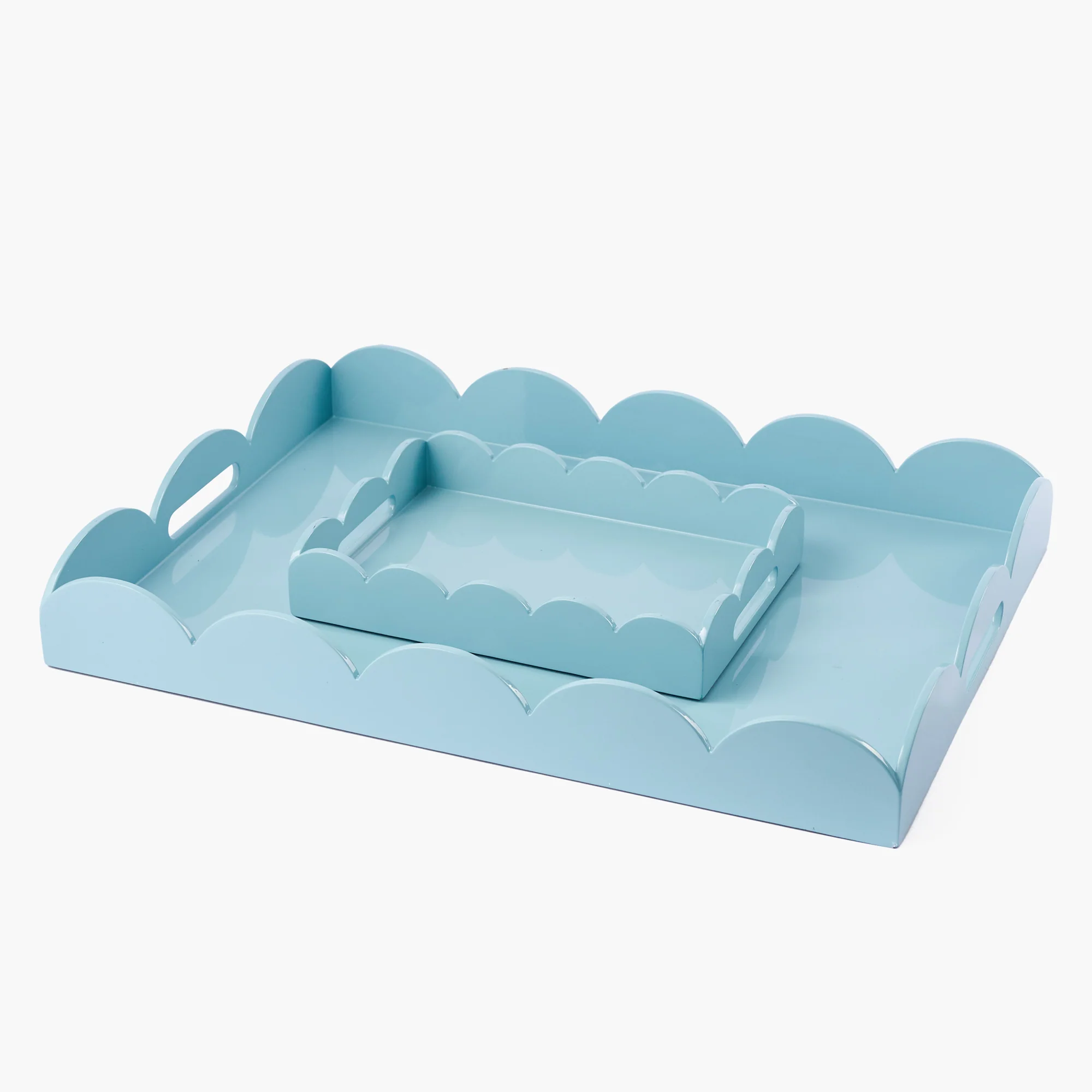 Duck-egg Blue Scalloped Lacquer Tray - Image 6