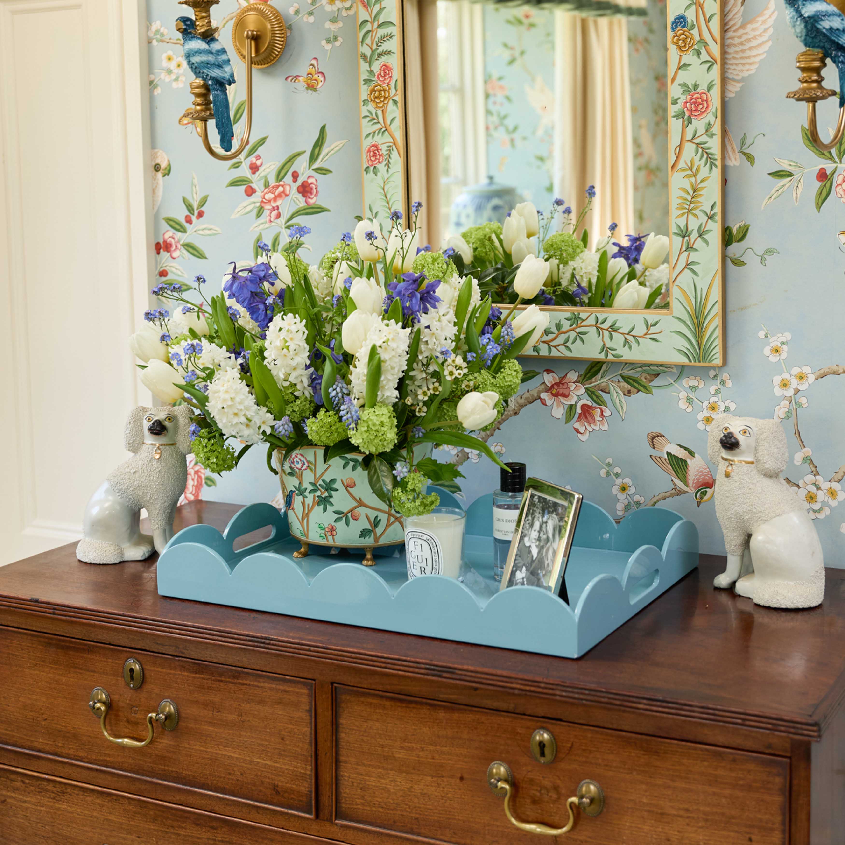 Duck-egg Blue Scalloped Lacquer Tray - Image 7
