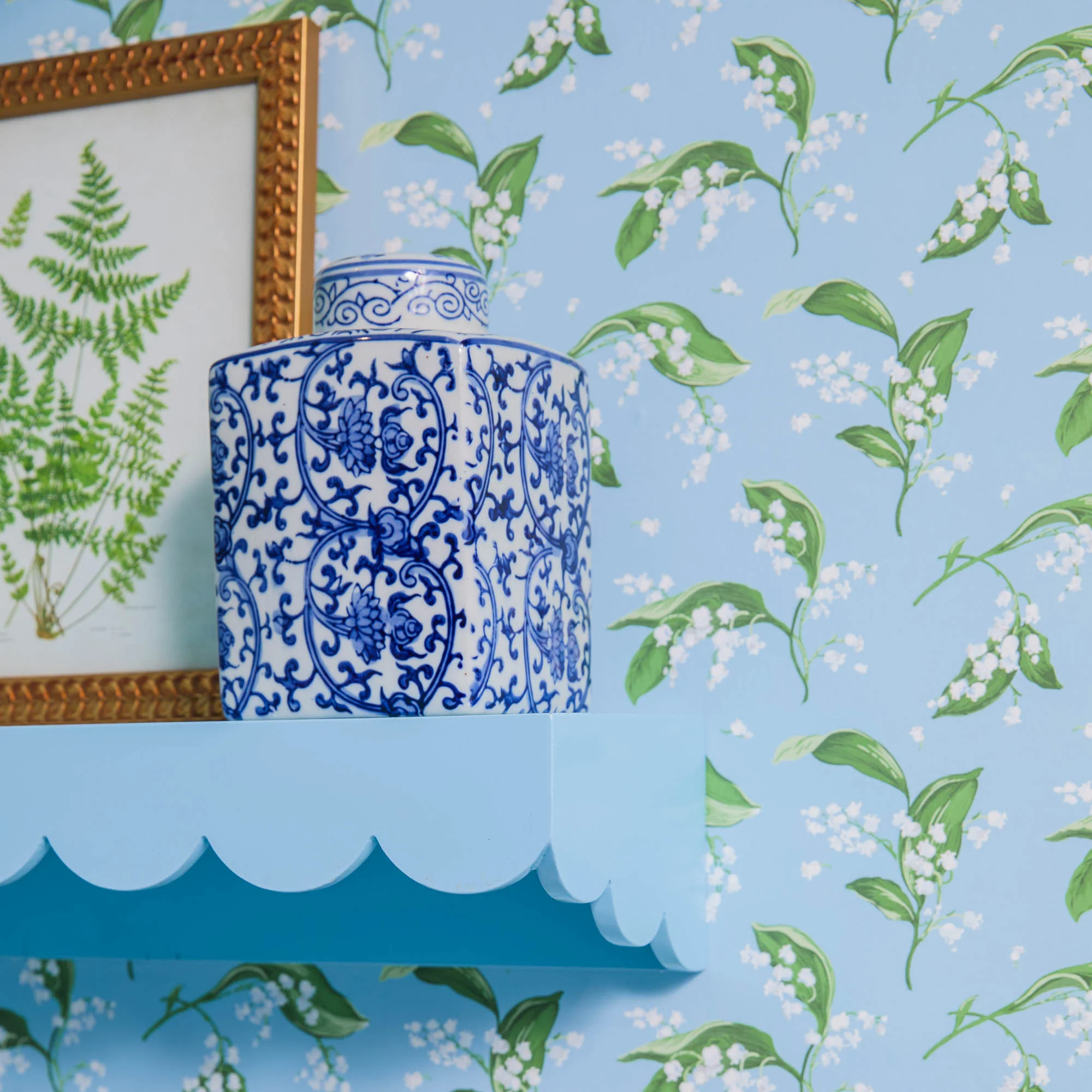 Soft Blue Scalloped Lacquer Shelf - Image 15