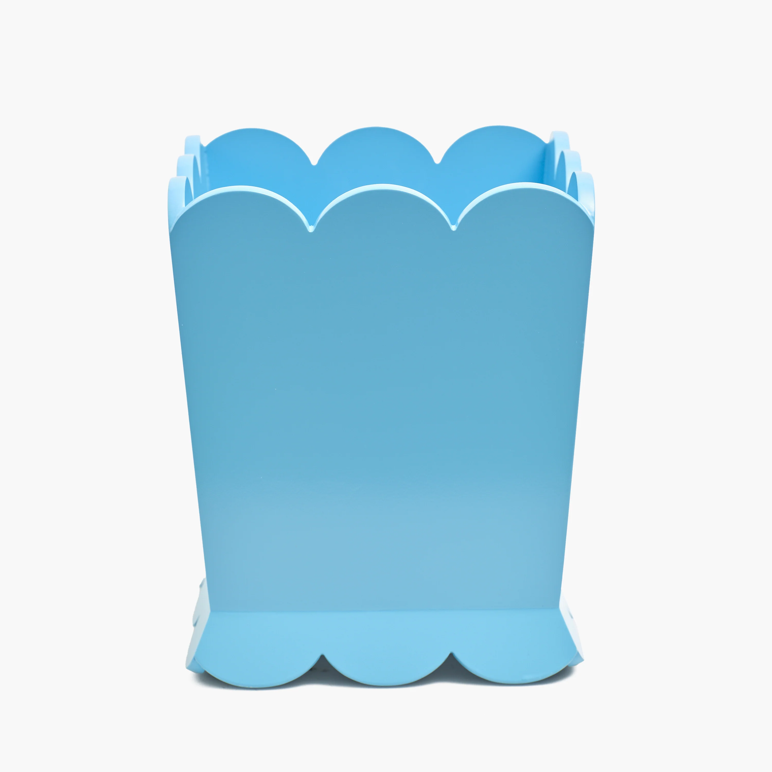 Soft Blue Scalloped Lacquer Waste Paper Bin - Image 3