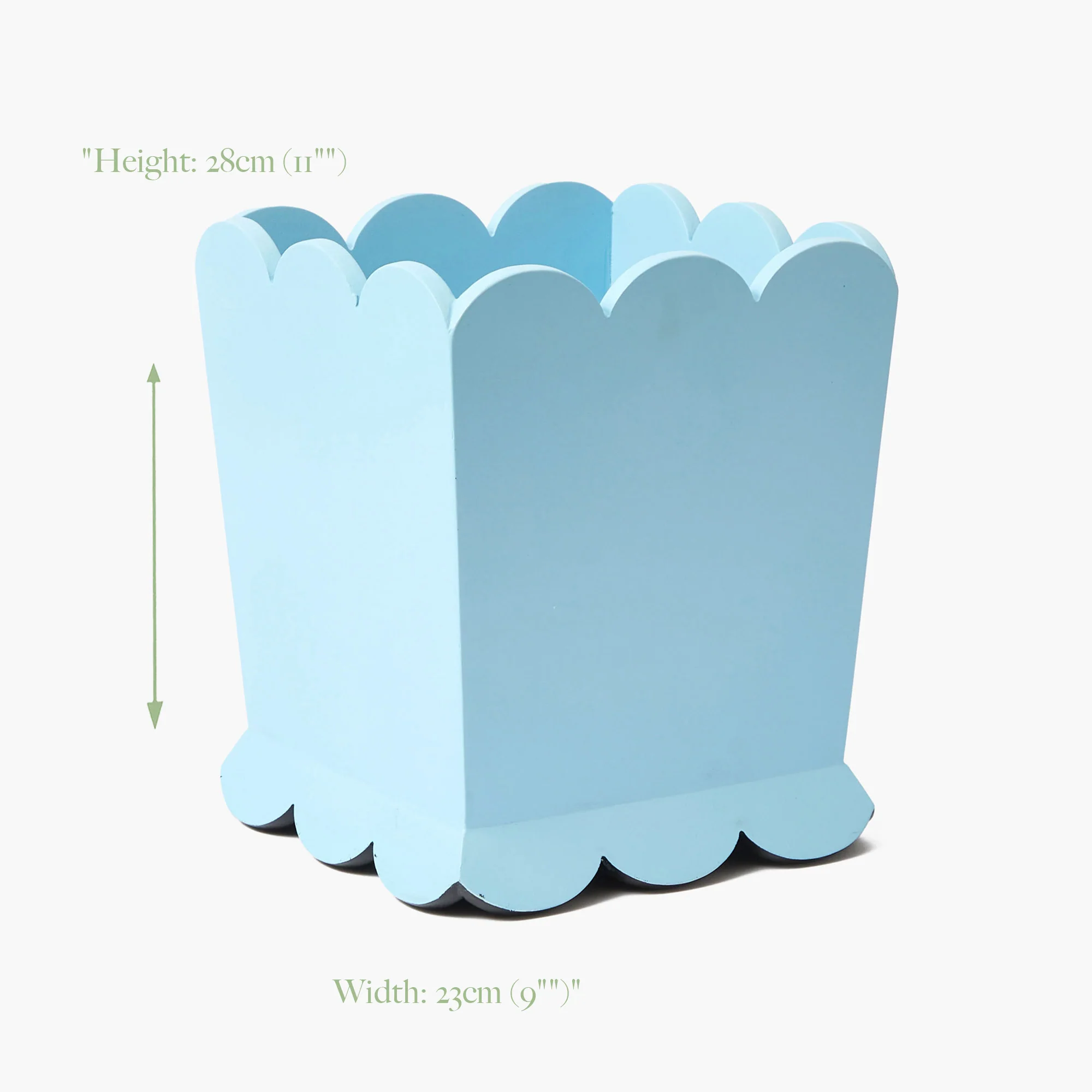 Soft Blue Scalloped Lacquer Waste Paper Bin - Image 7