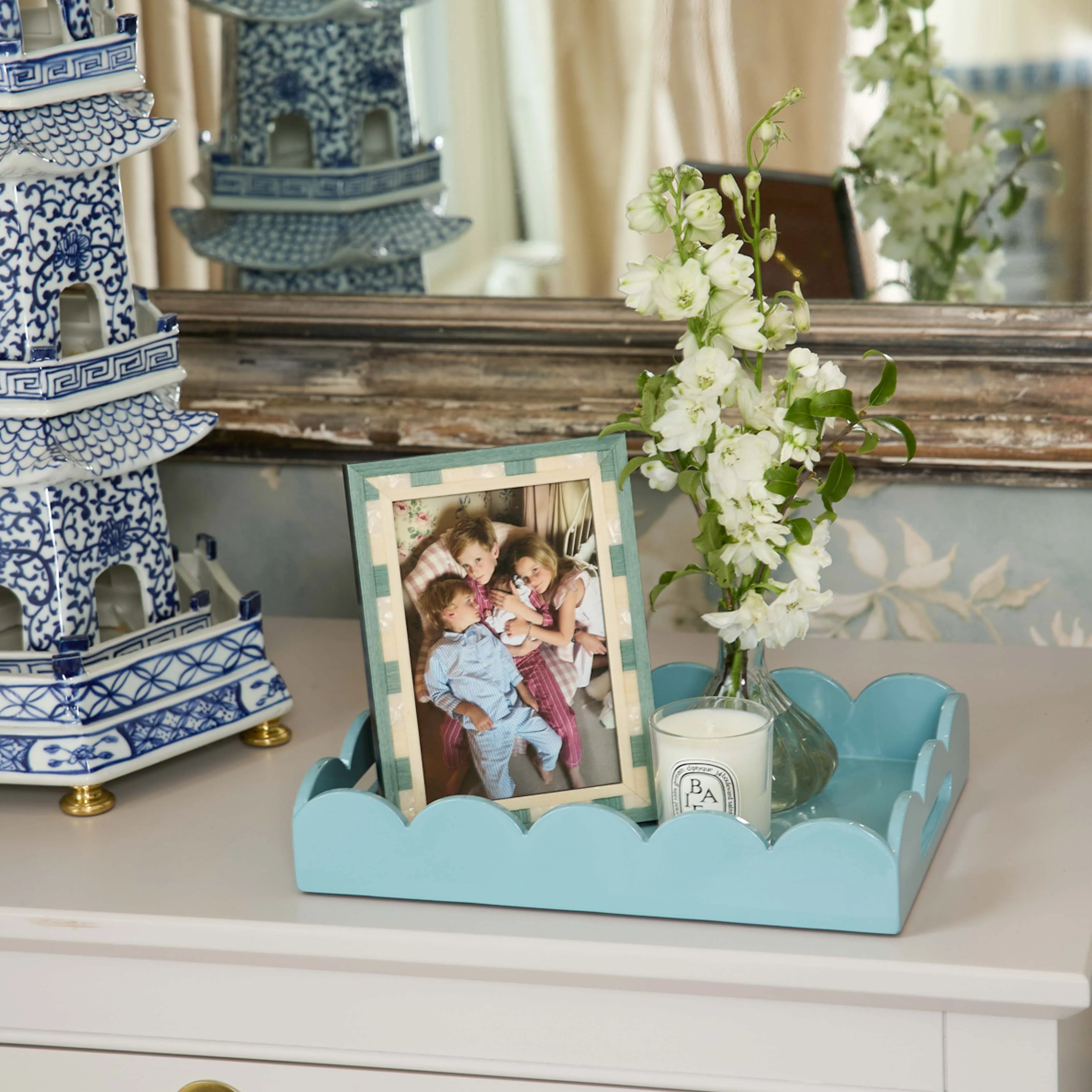Duck-egg Blue Small Scalloped Lacquer Tray - Image 2