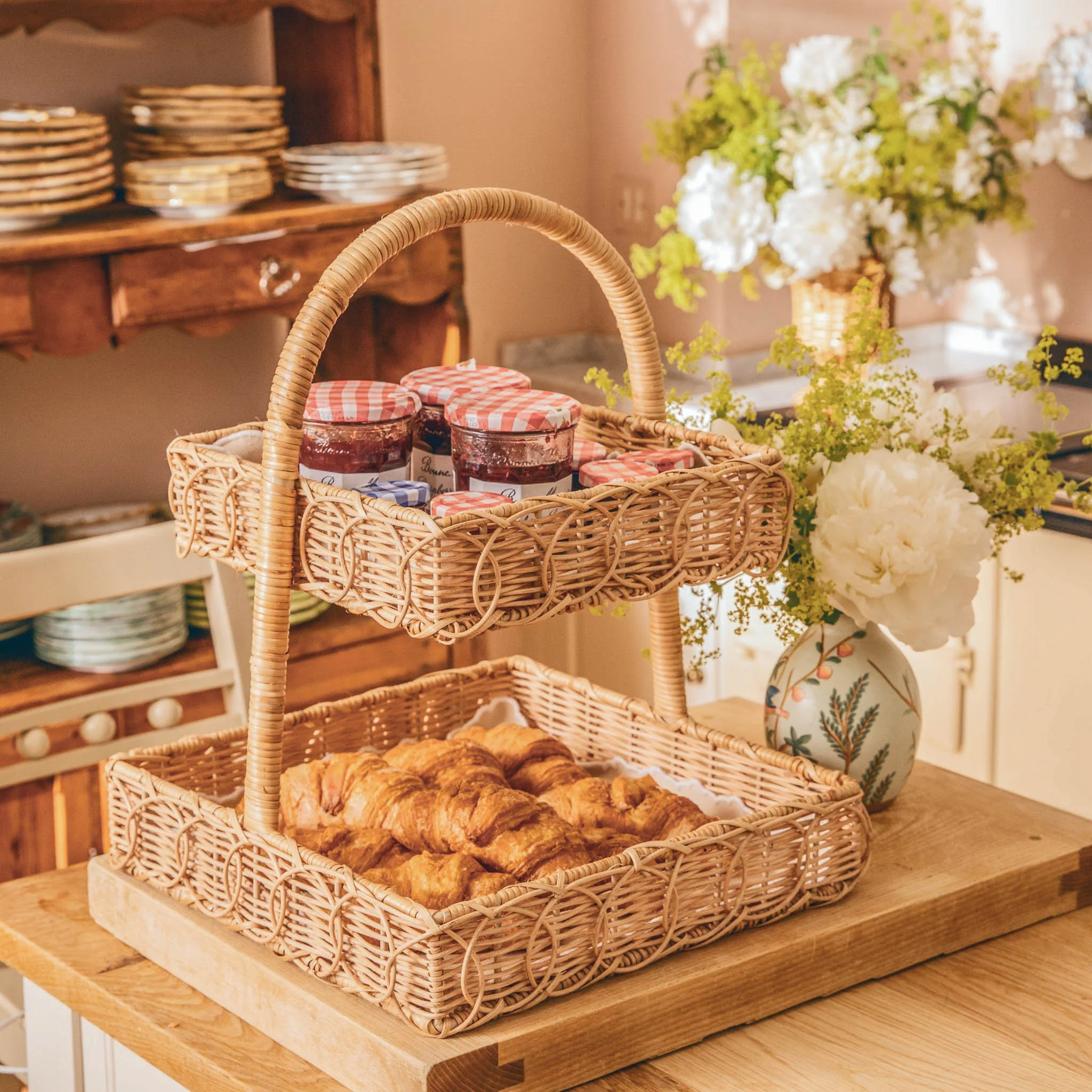 Square Rattan Two Tier Stand - Image 2