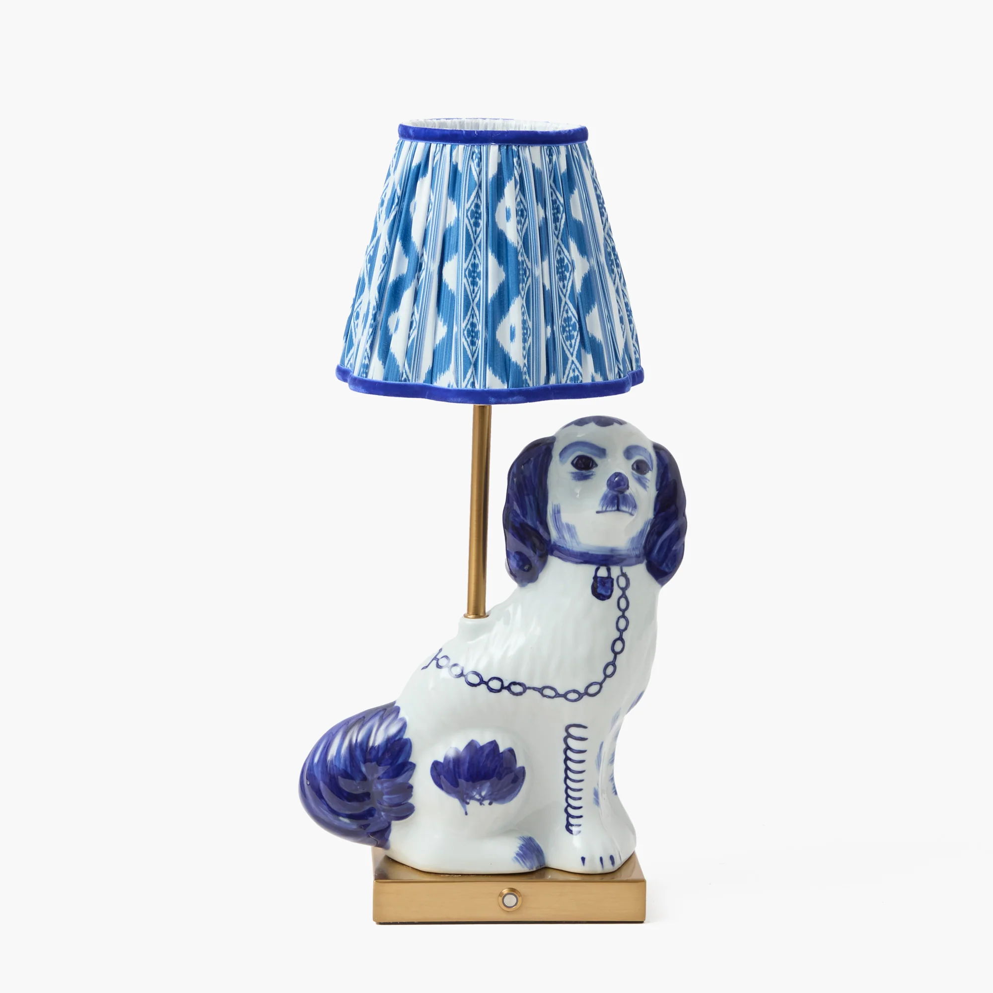 Pair of Staffordshire Dog Rechargeable Lamps with Cobalt Ikat Shade (18cm) - Image 5