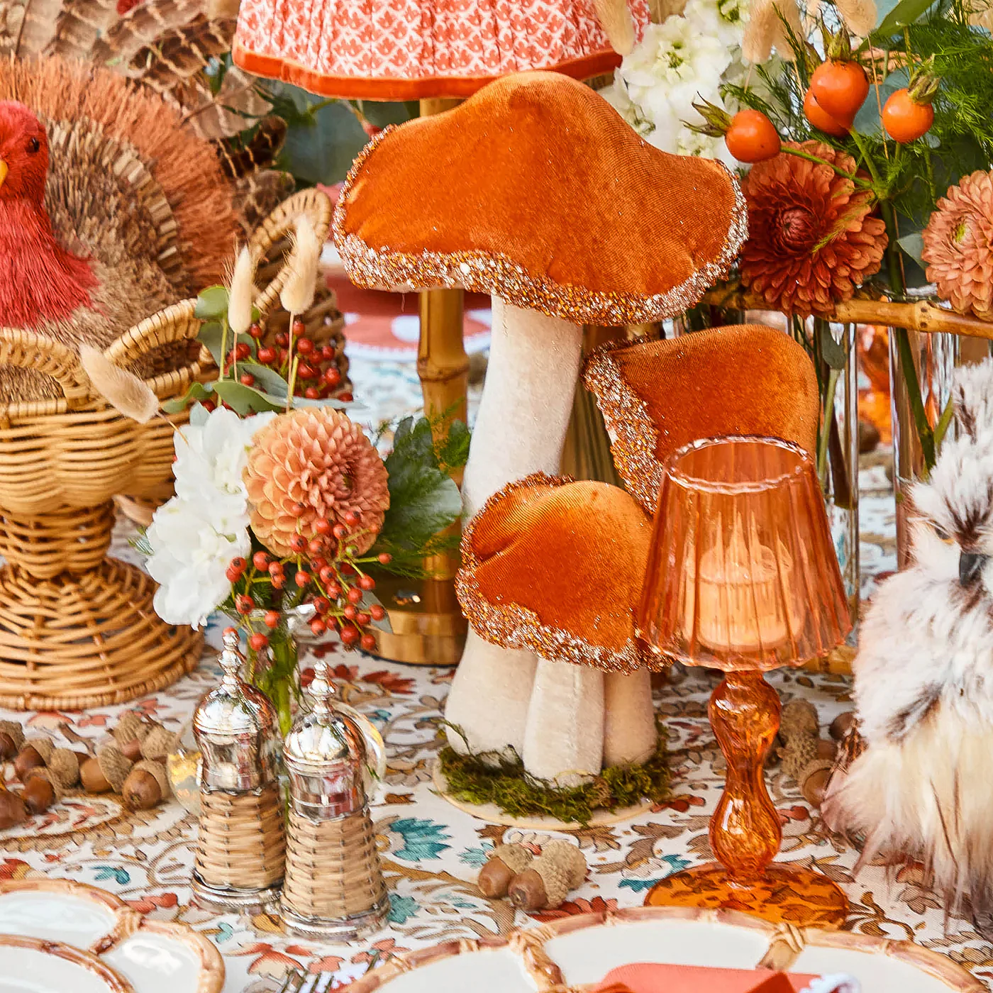 Tall Orange Beaded Velvet Mushrooms (Set of 4) - Image 5