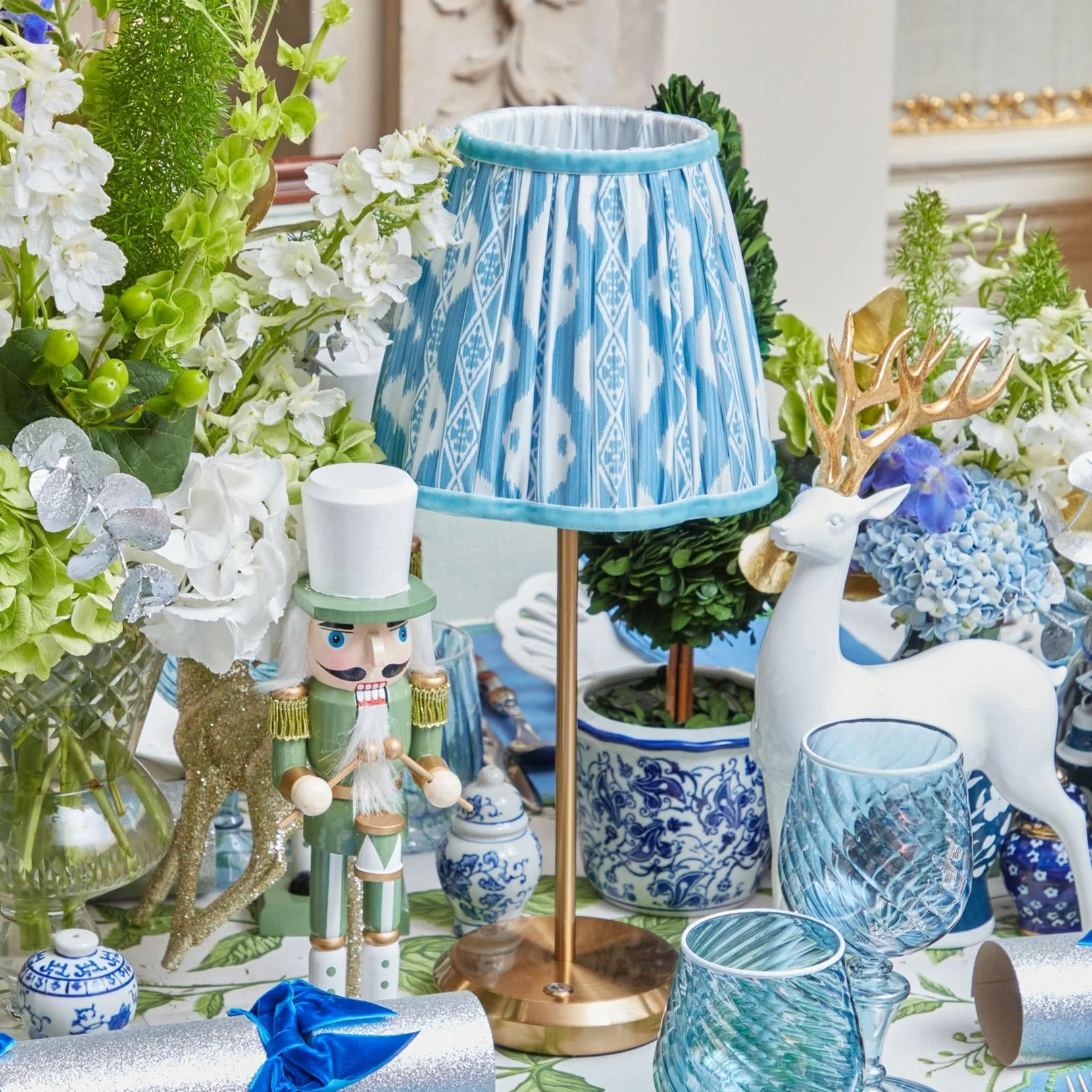 Tall Rechargeable Lamp with Blue Ikat Shade (18cm) - Image 3