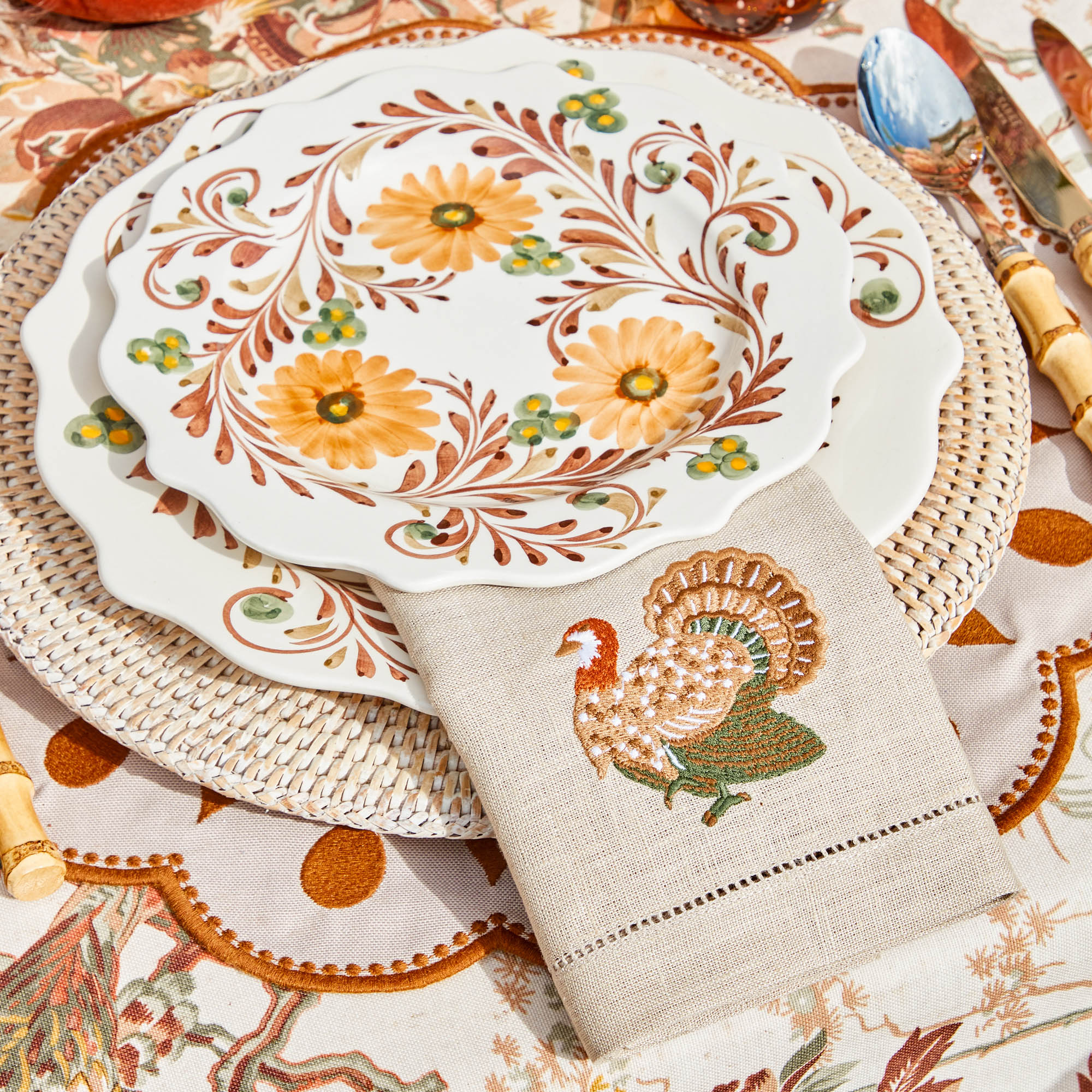 Taupe Embroidered Turkey Linen Napkins (Set of 4) - Image 6
