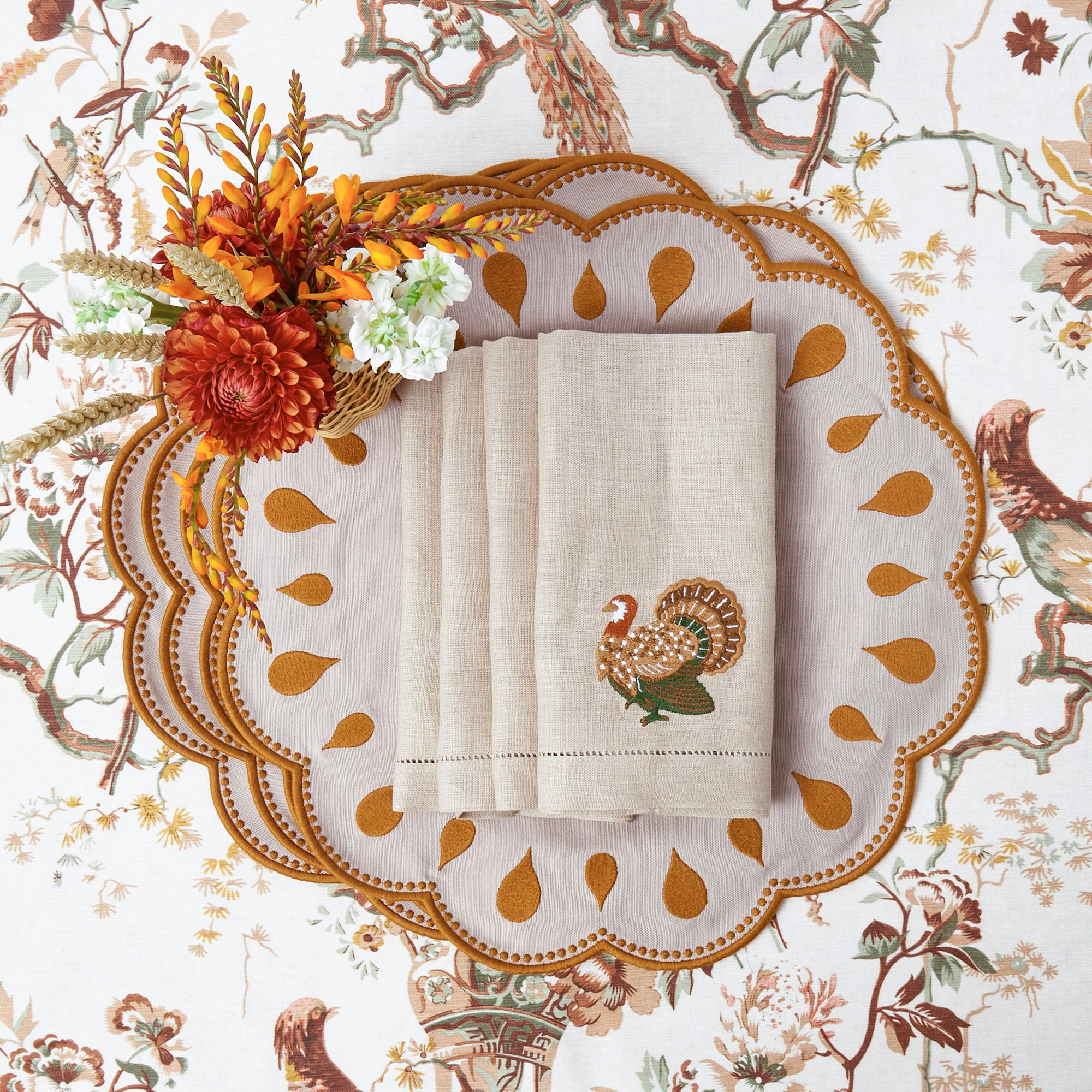 Taupe Embroidered Turkey Linen Napkins (Set of 4) - Image 8