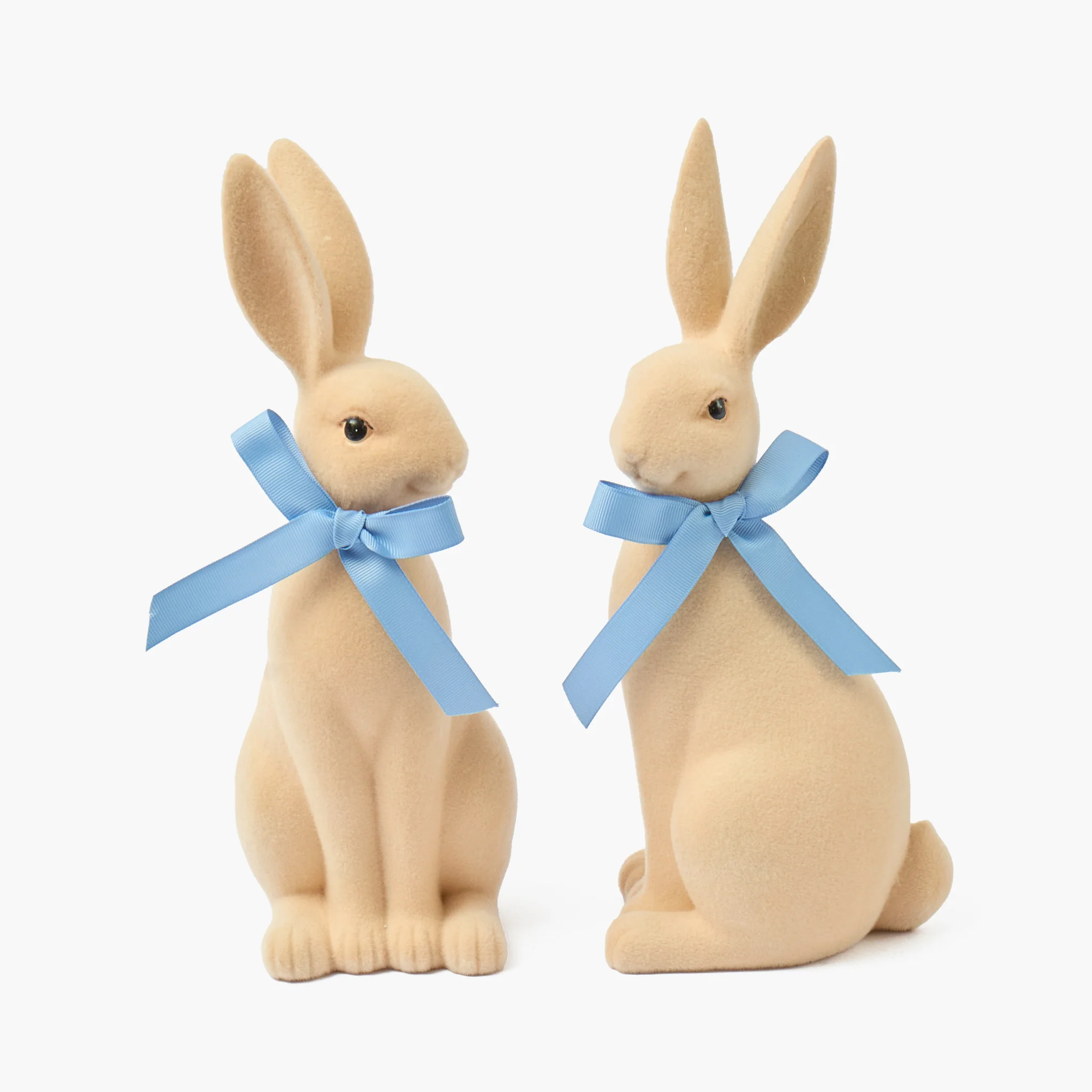 Taupe Flocked Bunnies (Pair)