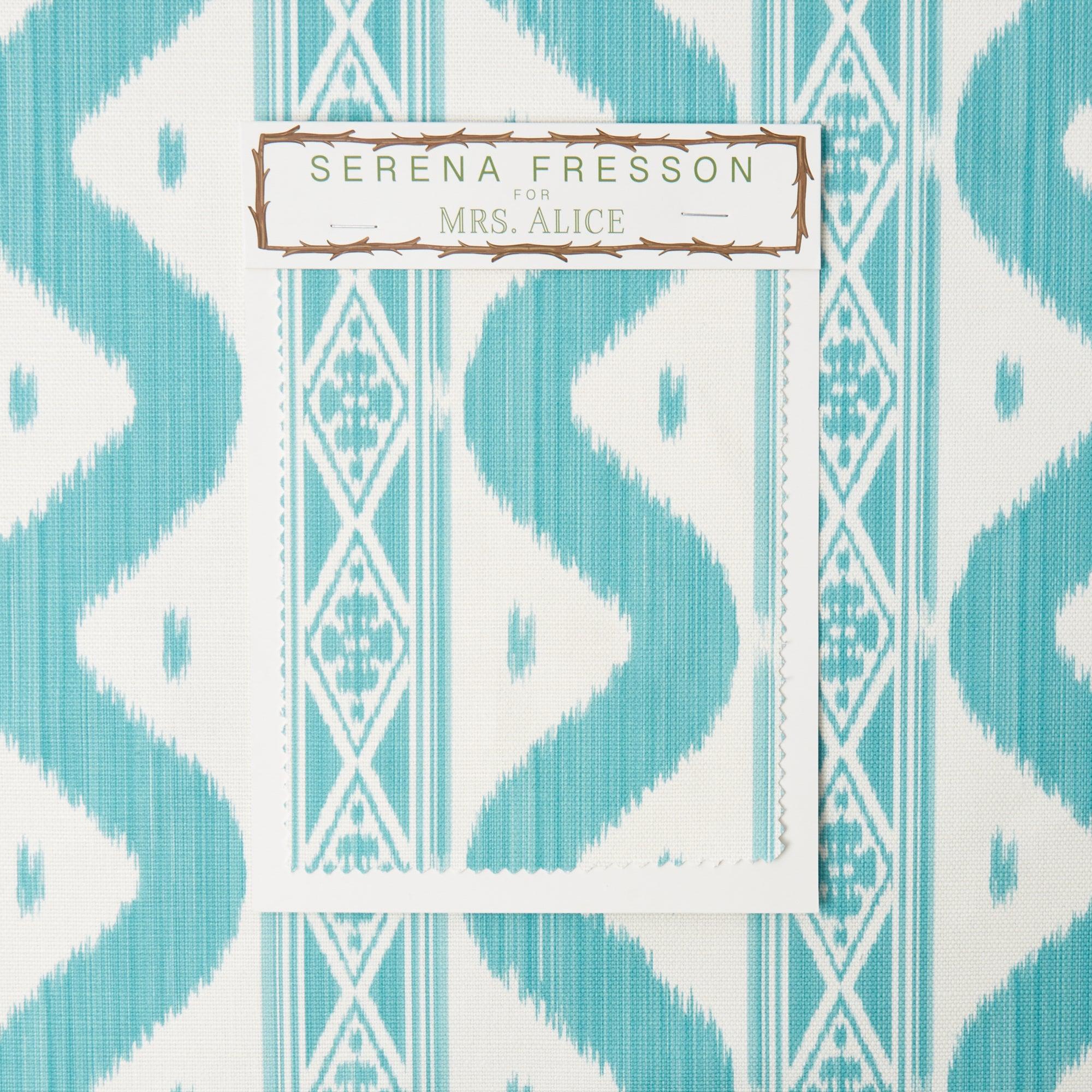 Turquoise Ikat Stripe Fabric - Image 4