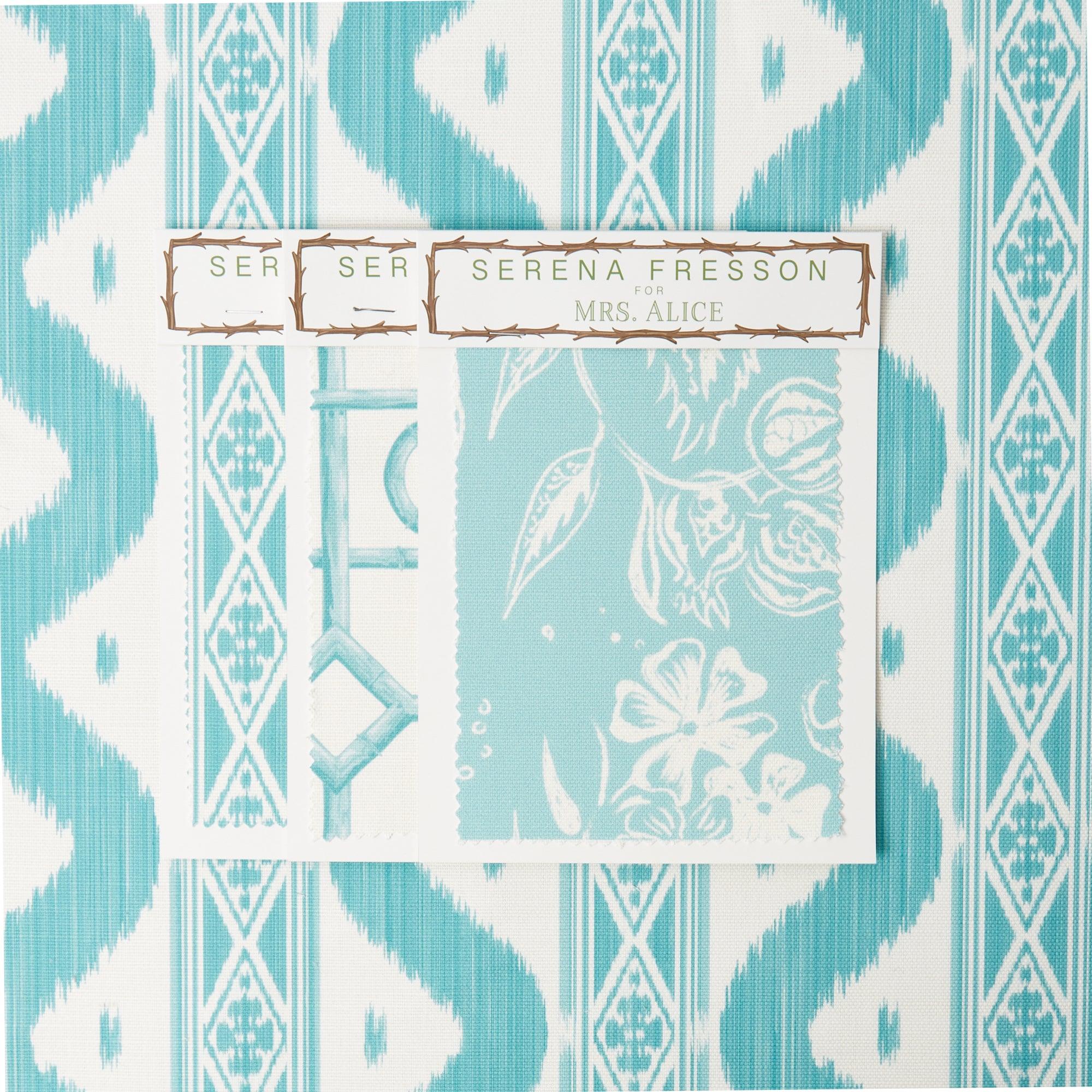 Turquoise Ikat Stripe Fabric - Image 5