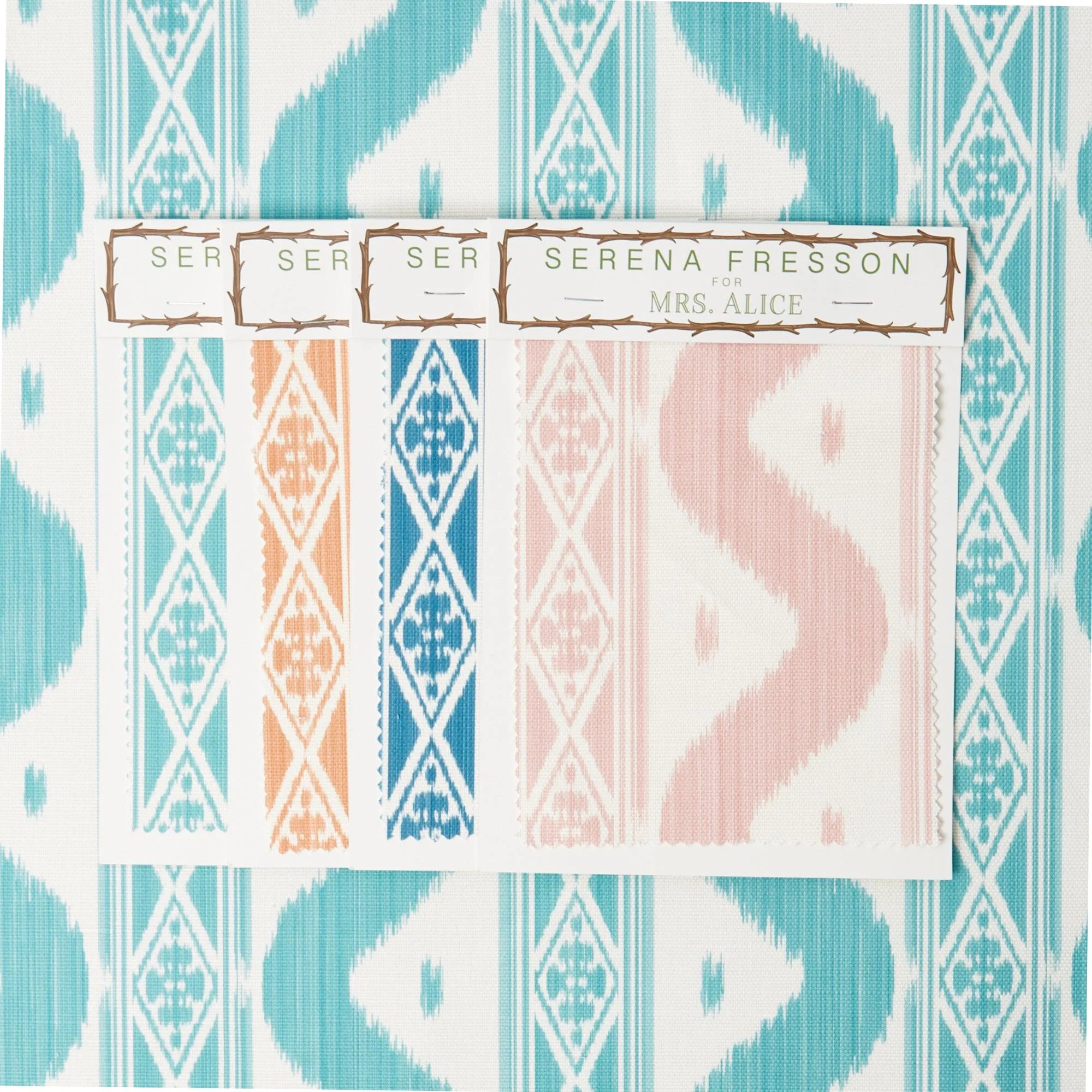 Turquoise Ikat Stripe Fabric - Image 7