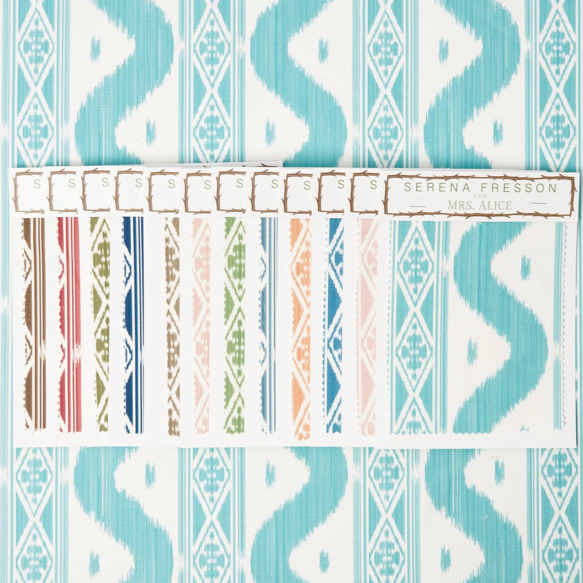 Turquoise Ikat Stripe Fabric - Image 8