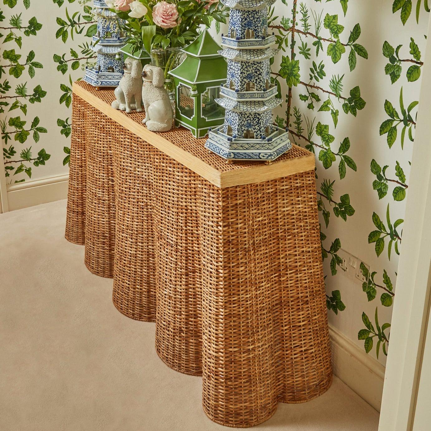 Vivienne Rattan Scalloped Console Table - Image 8