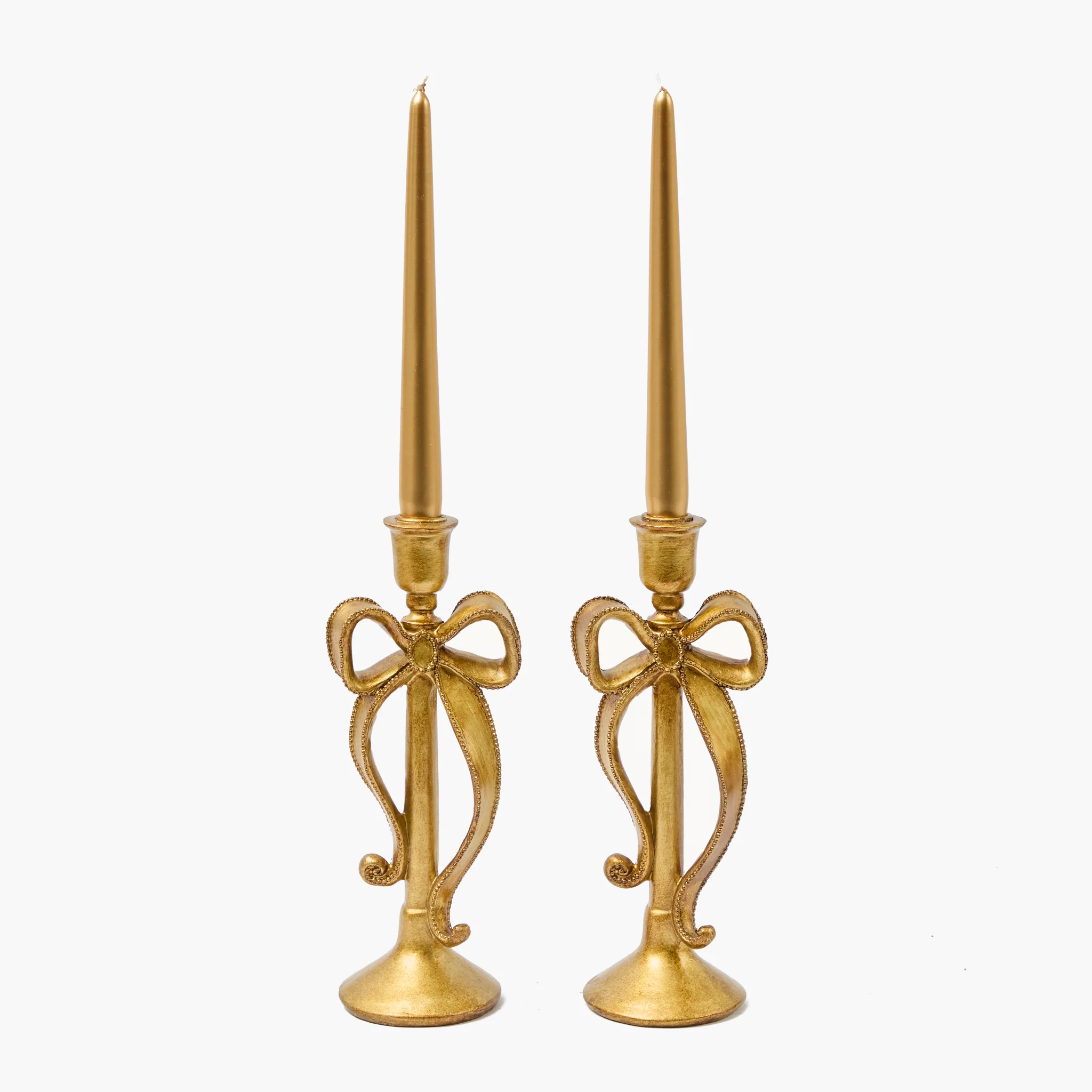 Whimsical Gold Bow Candle Holders (Pair)