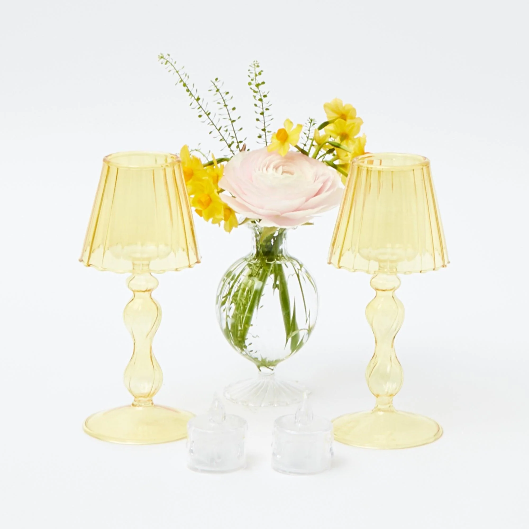 Yellow Glass Lantern Tea Light Holder (Pair) - 18cm - Image 6